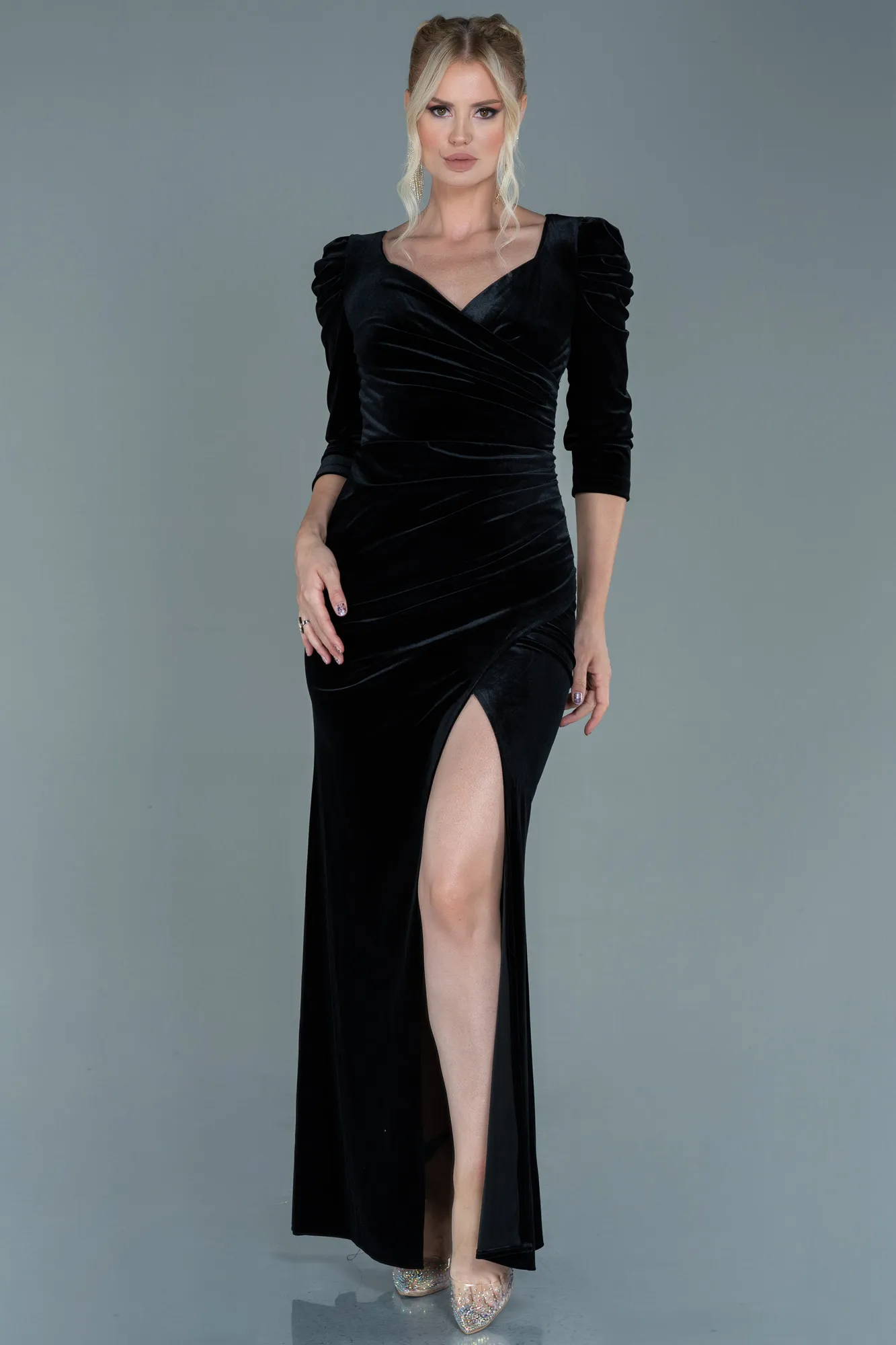 Black-Long Velvet Evening Dress ABU2604