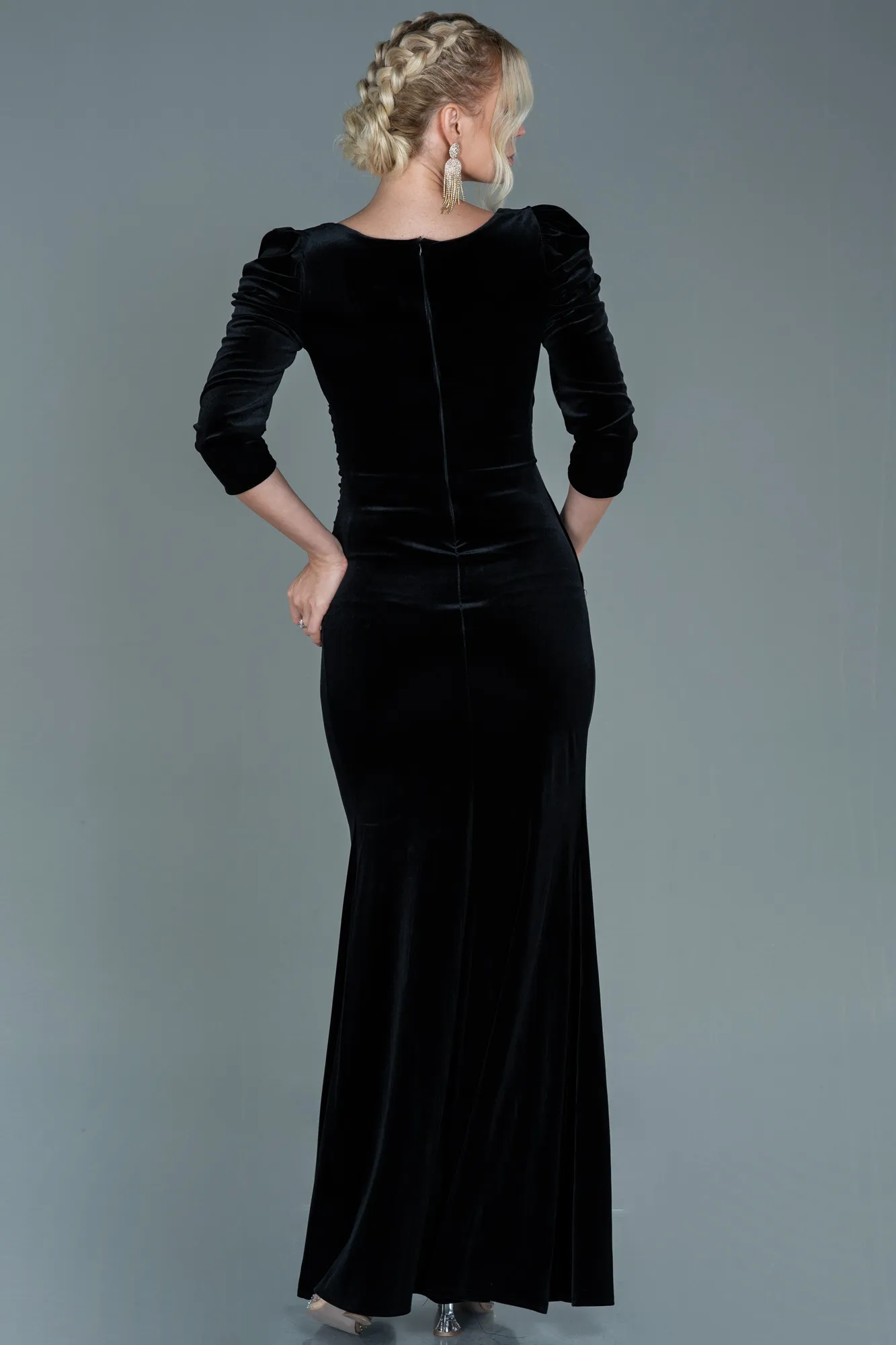 Black-Long Velvet Evening Dress ABU2604