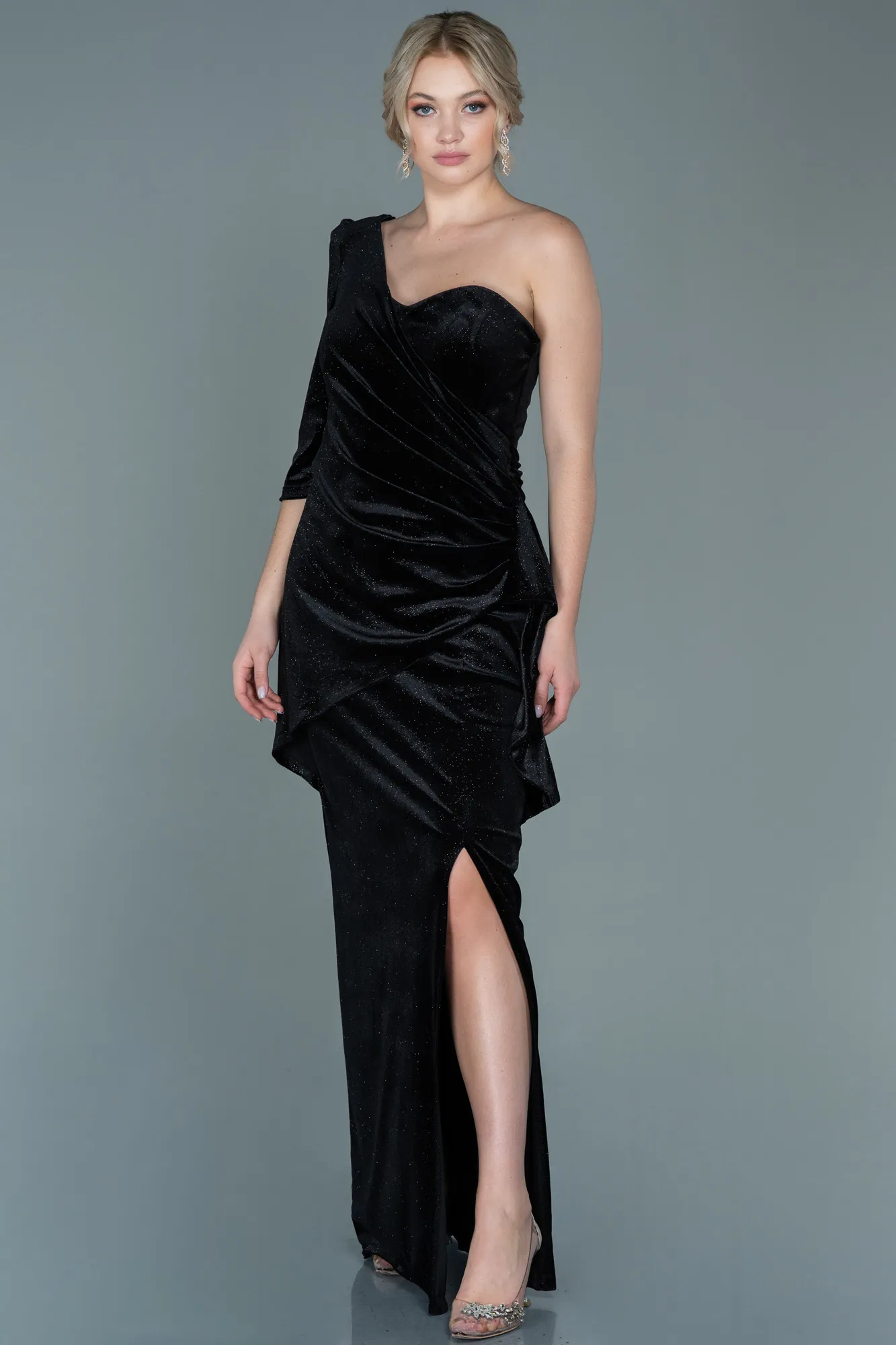 Black-Long Velvet Evening Dress ABU2666