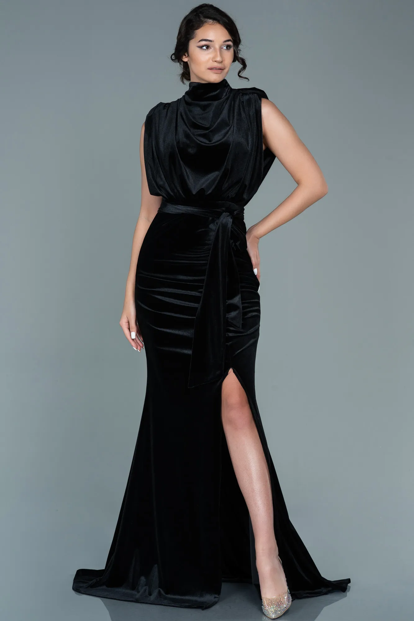 Black-Long Velvet Evening Dress ABU2668
