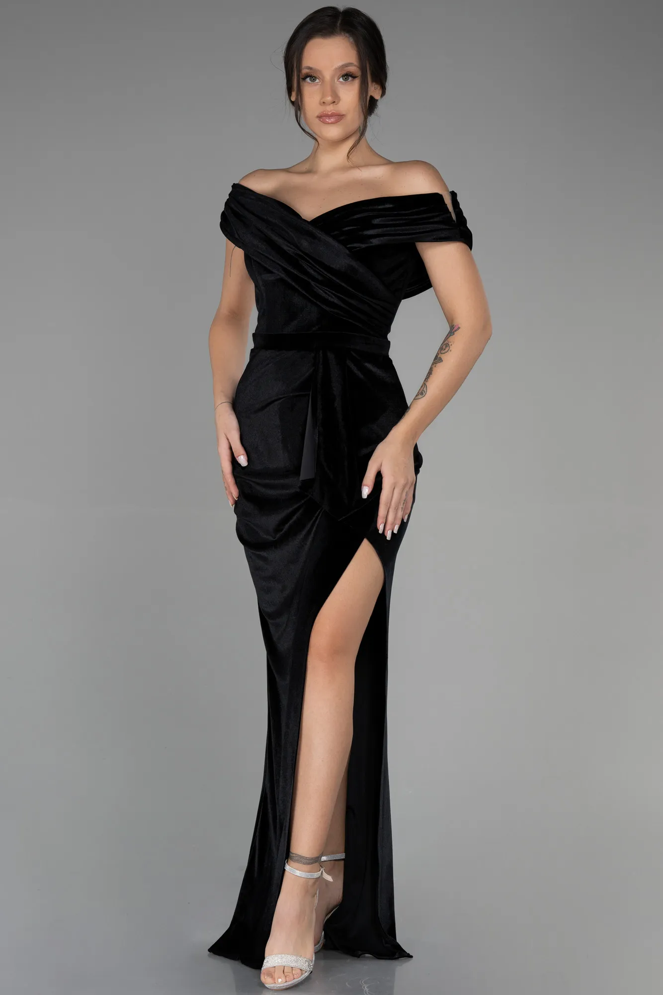 Black-Long Velvet Evening Dress ABU3330
