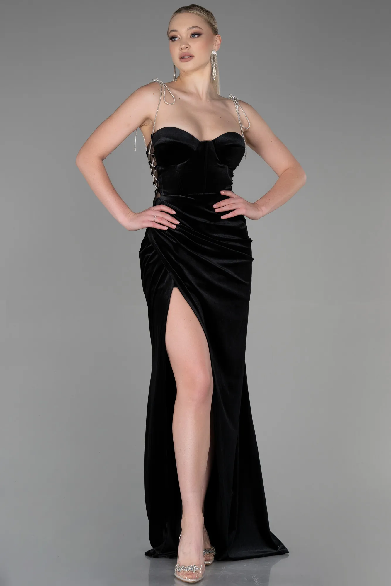 Black-Long Velvet Evening Dress ABU3337