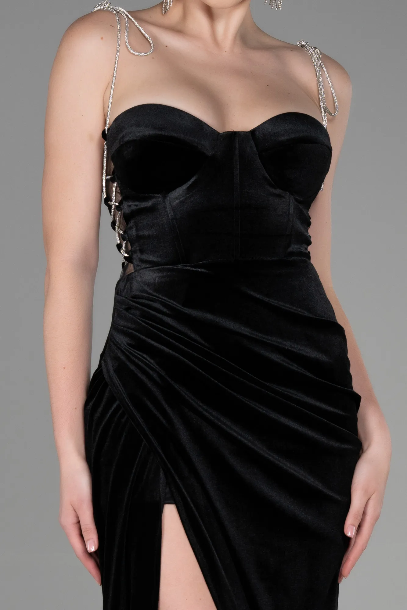 Black-Long Velvet Evening Dress ABU3337