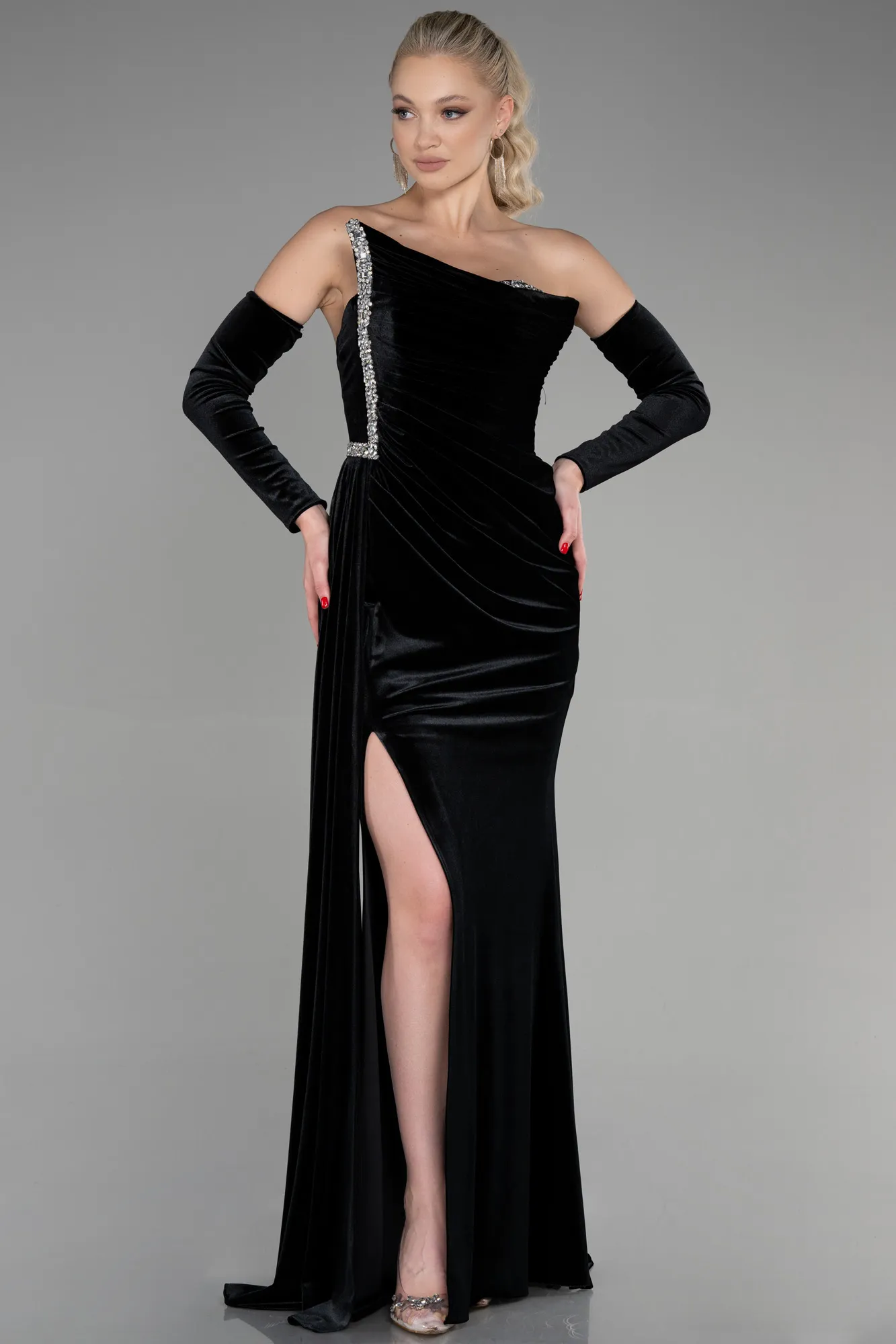 Black-Long Velvet Evening Dress ABU3364