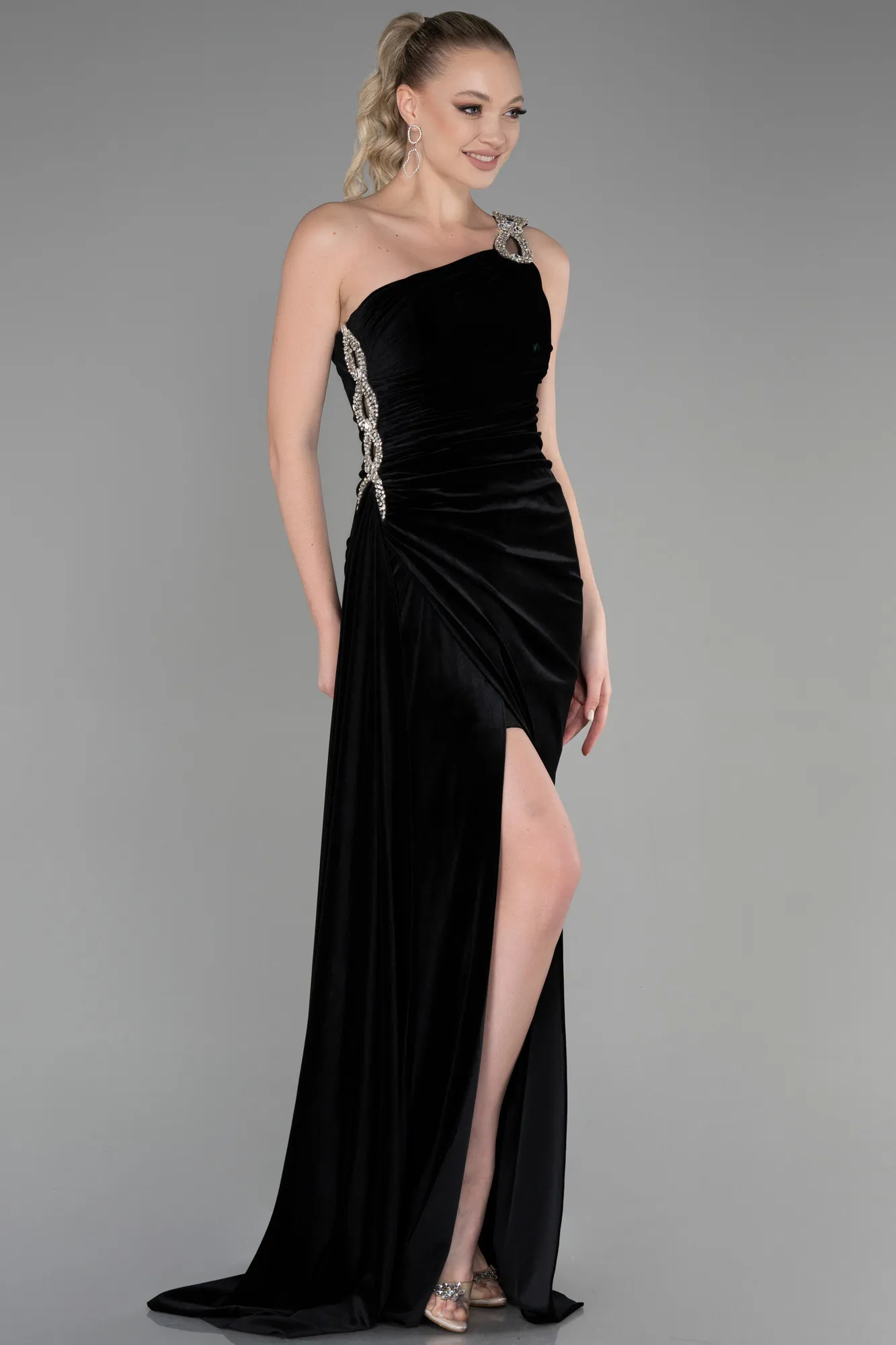 Black-Long Velvet Evening Dress ABU3365