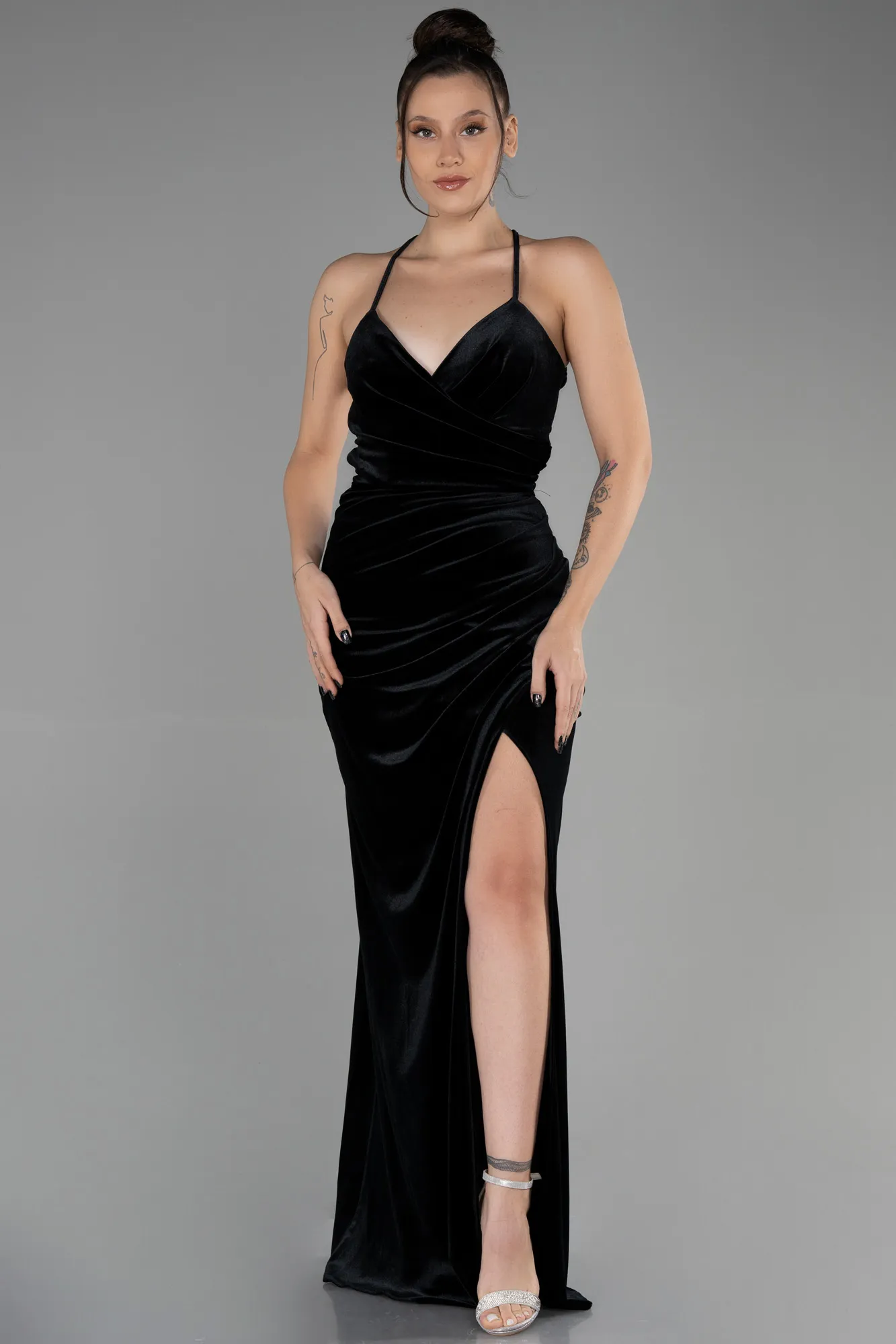 Black-Long Velvet Evening Dress ABU3366