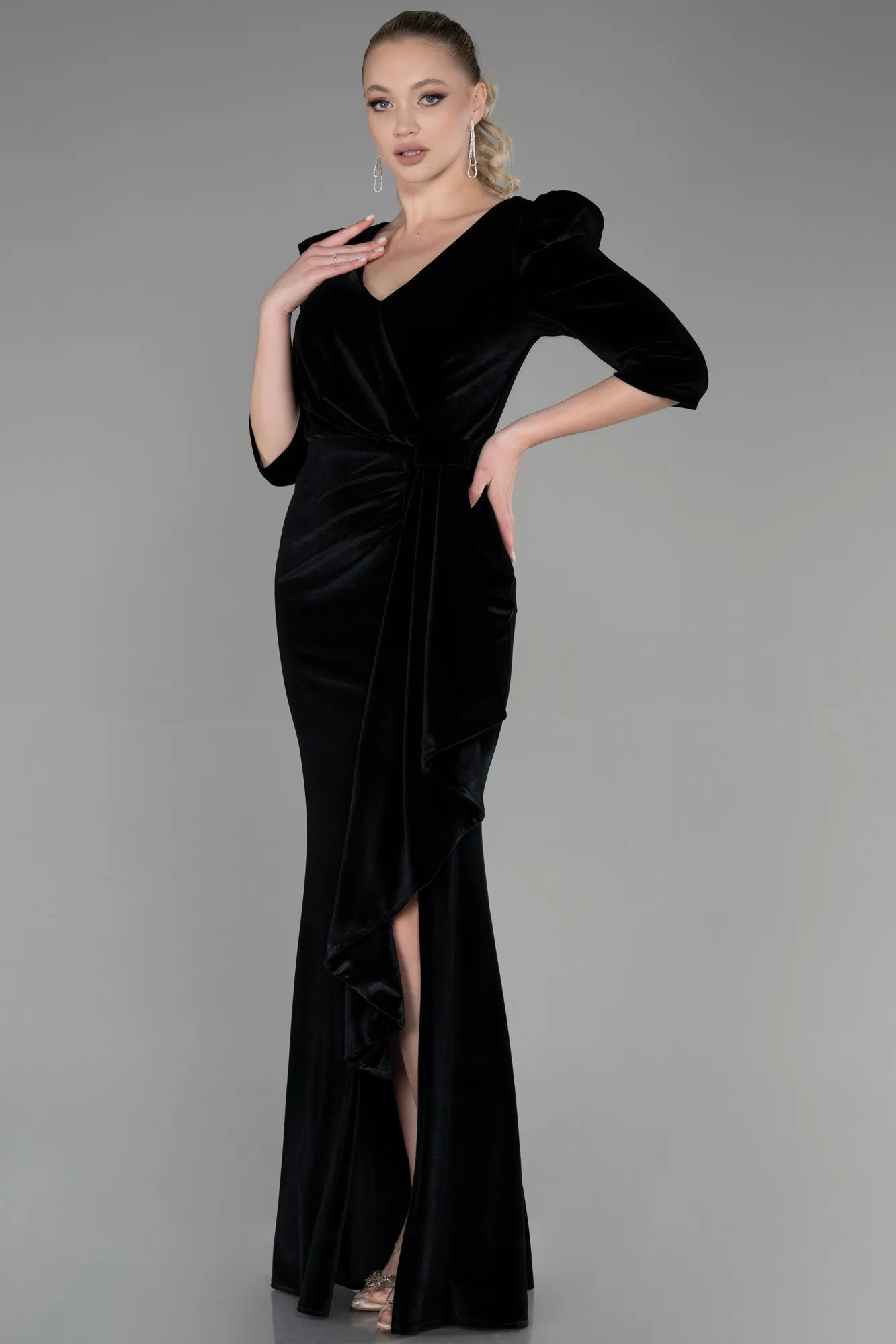 Black-Long Velvet Evening Dress ABU3386