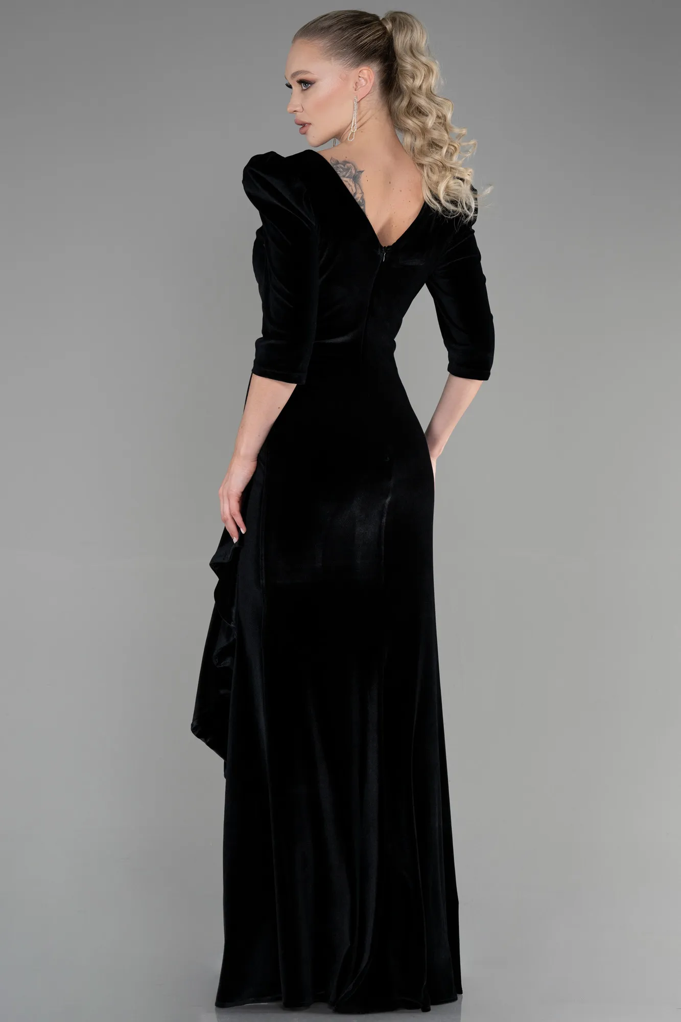 Black-Long Velvet Evening Dress ABU3386