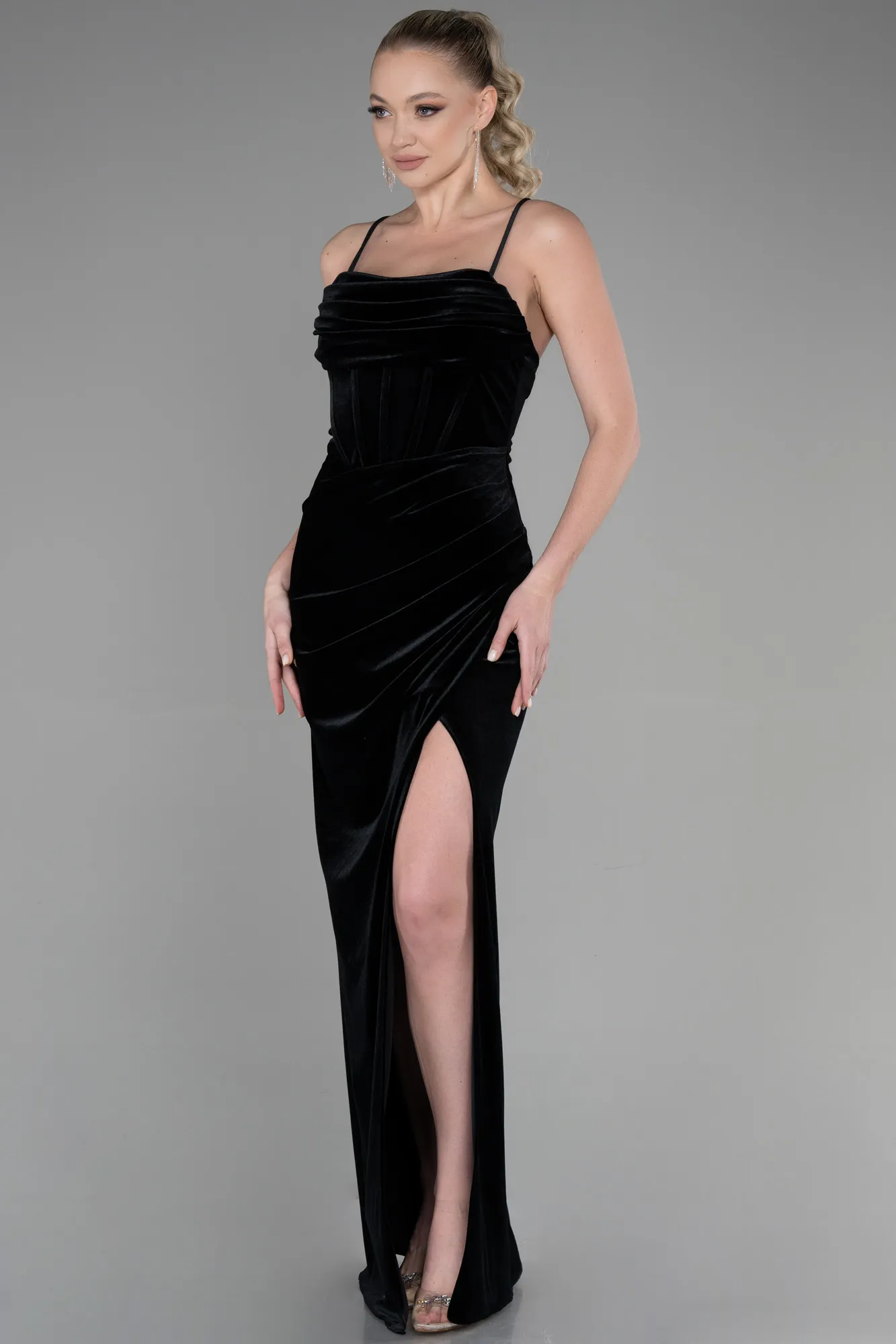 Black-Long Velvet Evening Dress ABU3395