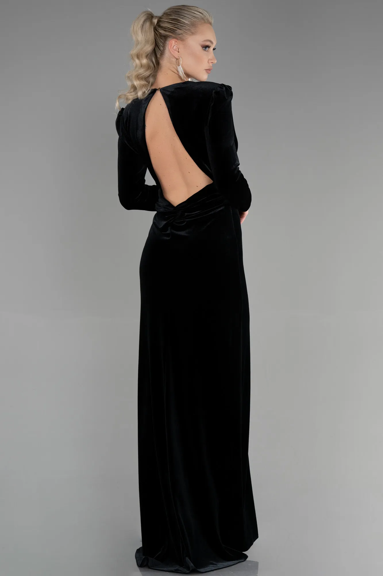 Black-Long Velvet Evening Dress ABU3453