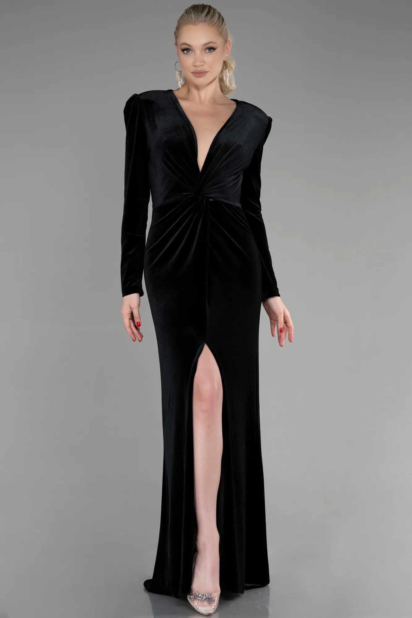 Black-Long Velvet Evening Dress ABU3453