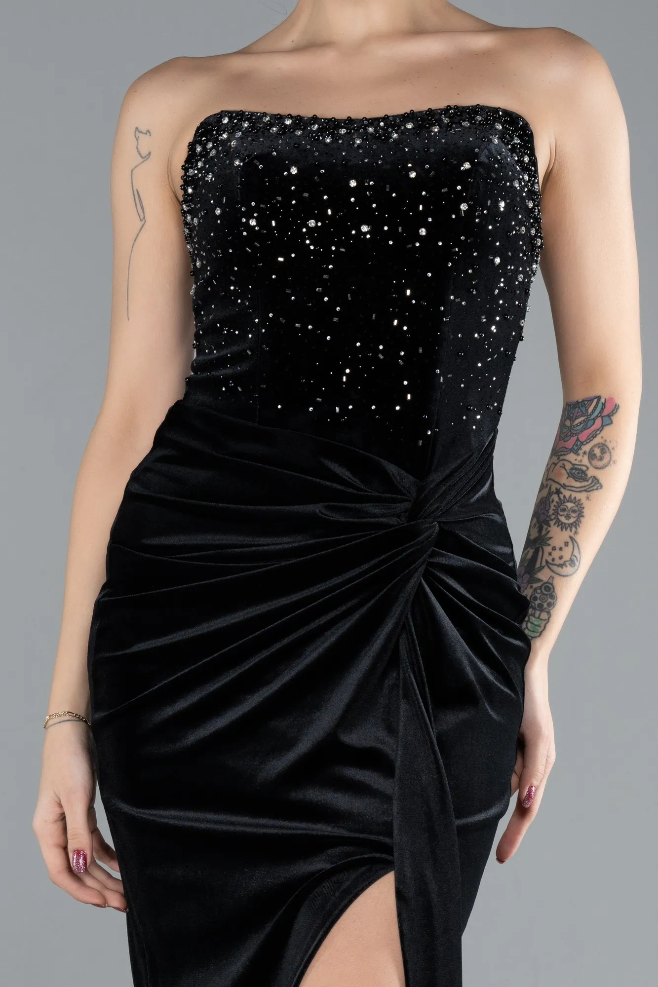 Black-Long Velvet Evening Dress ABU4405