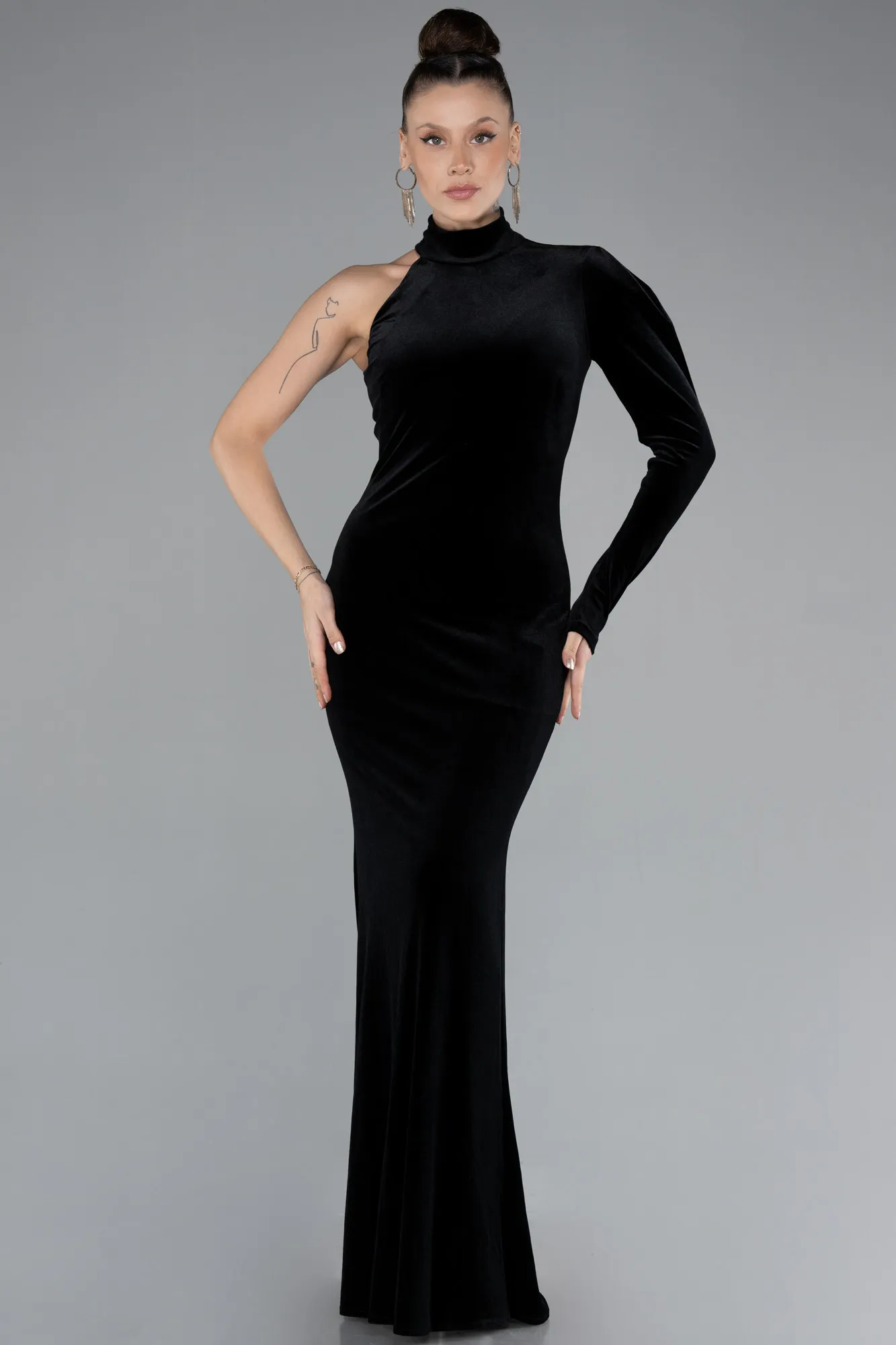 Black-Long Velvet Evening Dress ABU4523