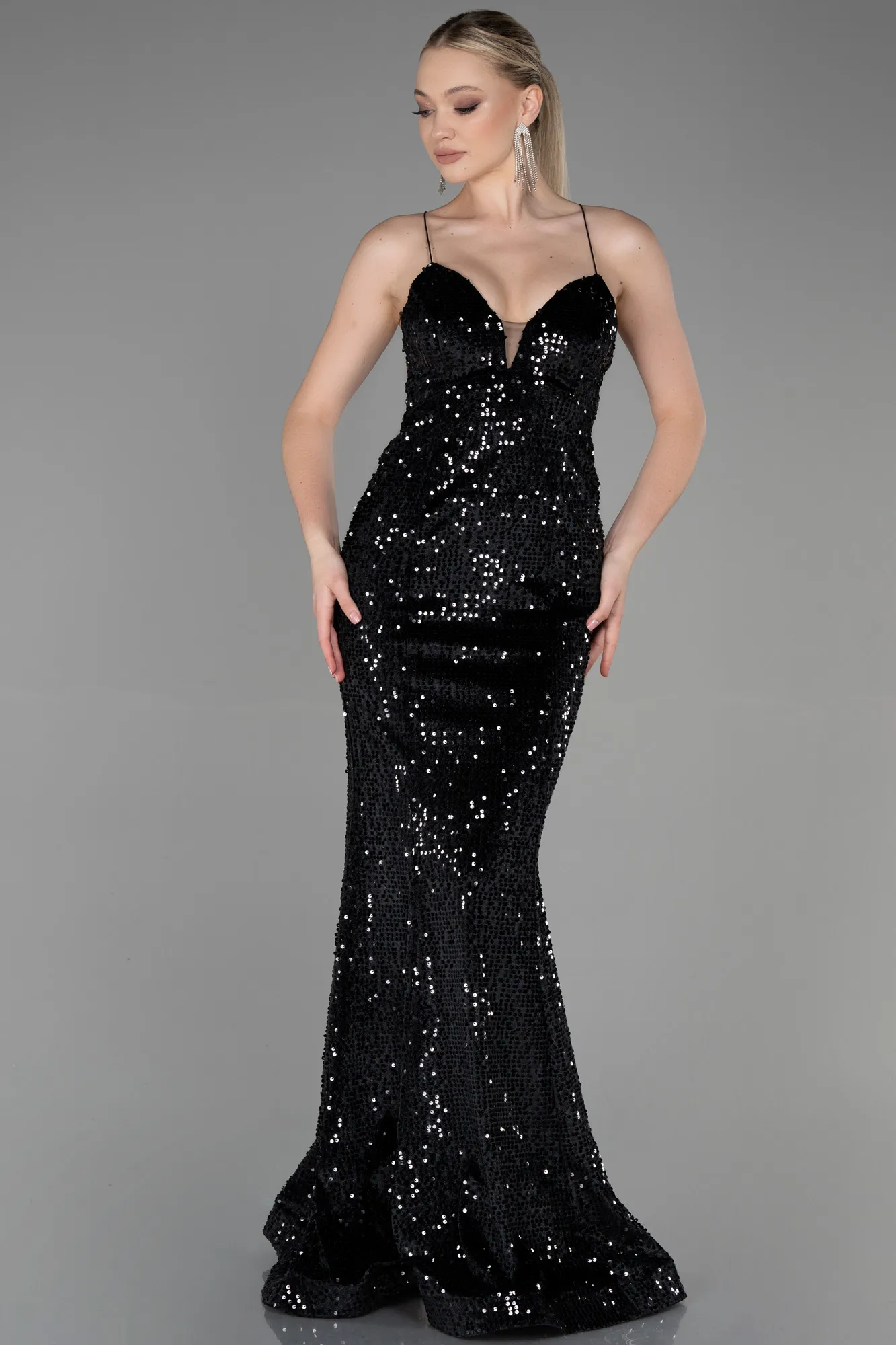 Black-Long Velvet Mermaid Evening Dress ABU2787