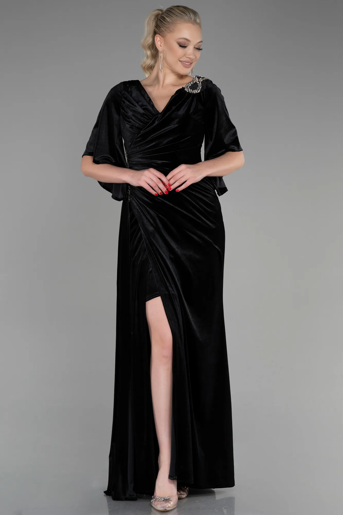 Black-Long Velvet Mermaid Evening Dress ABU3369