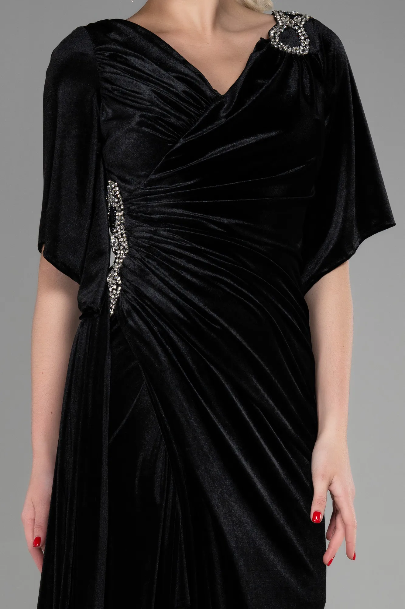 Black-Long Velvet Mermaid Evening Dress ABU3369