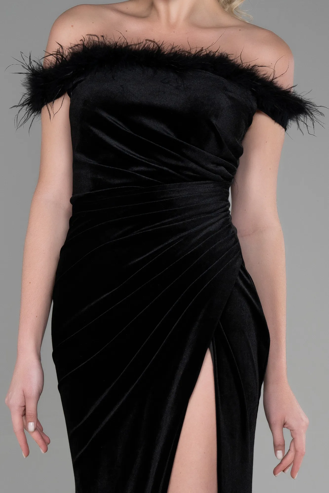 Black-Long Velvet Mermaid Evening Dress ABU3392