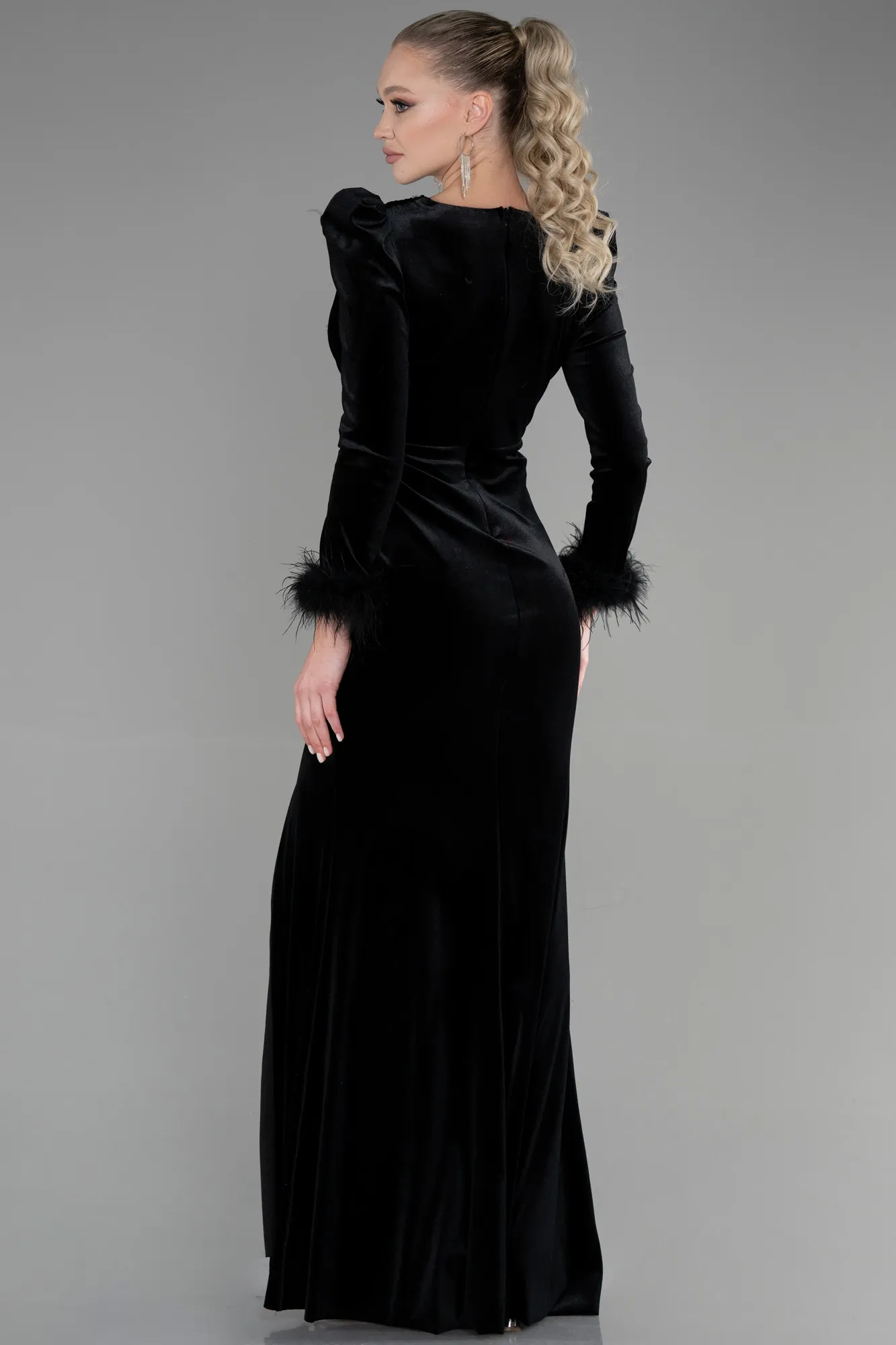 Black-Long Velvet Mermaid Prom Dress ABU3393
