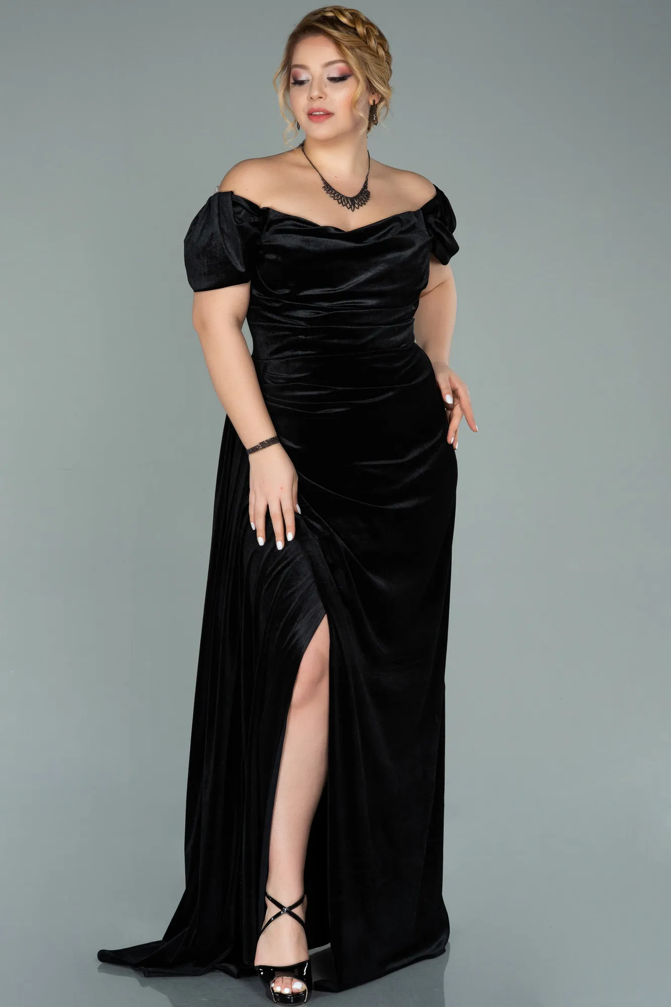 Black-Long Velvet Oversized Evening Dress ABU1991