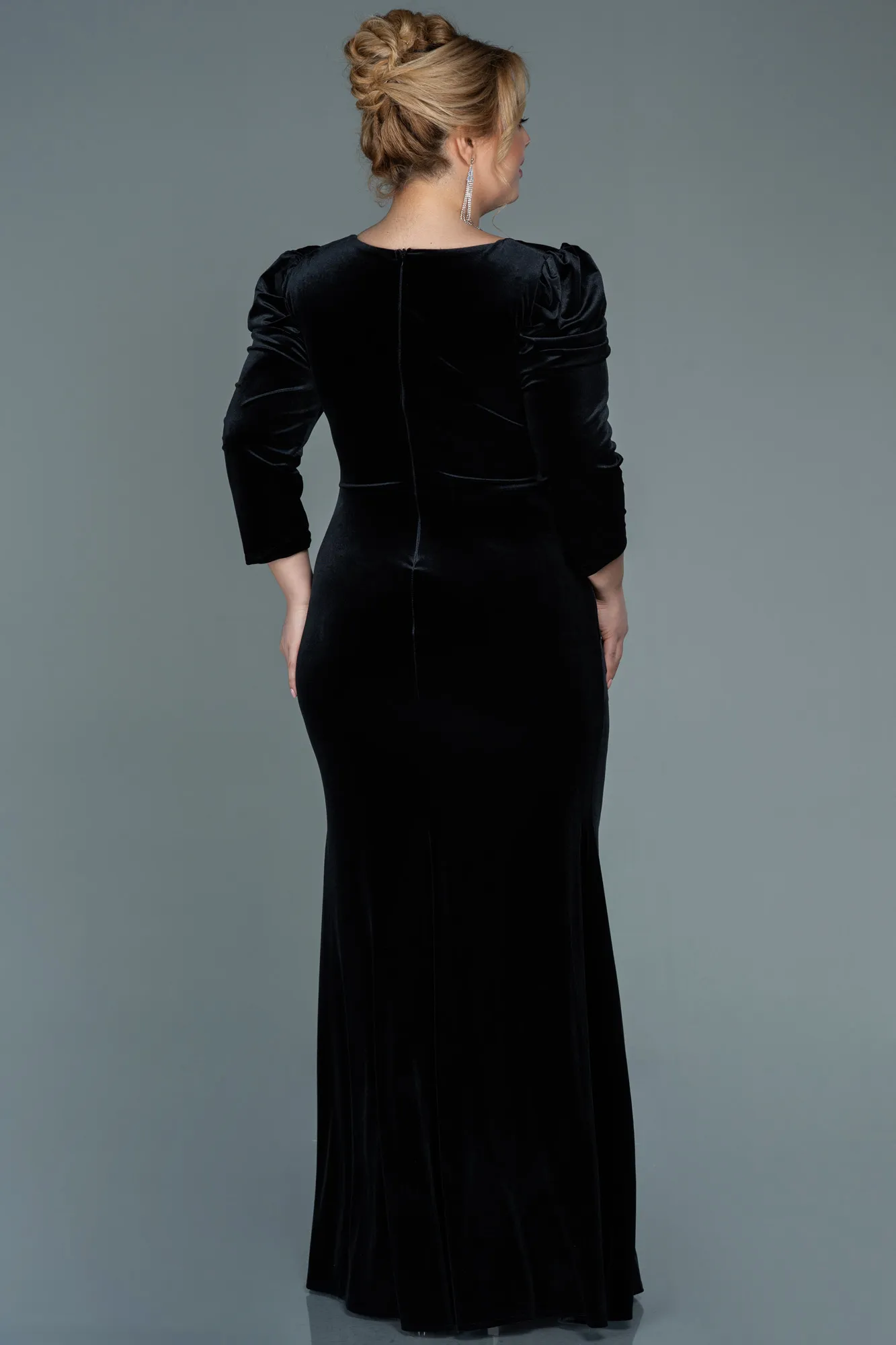 Black-Long Velvet Plus Size Evening Dress ABU2697
