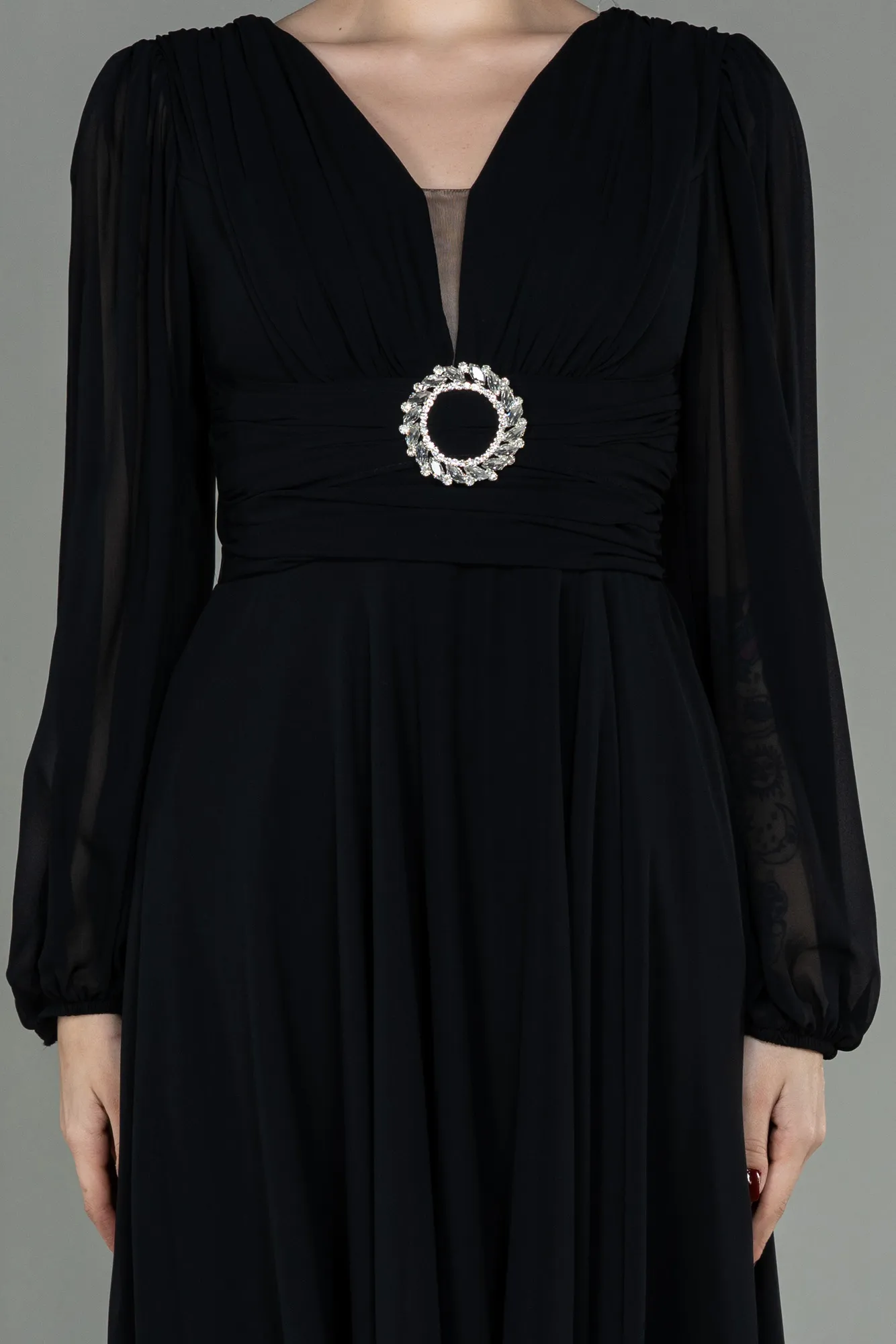 Black-Midi Chiffon Invitation Dress ABK1667
