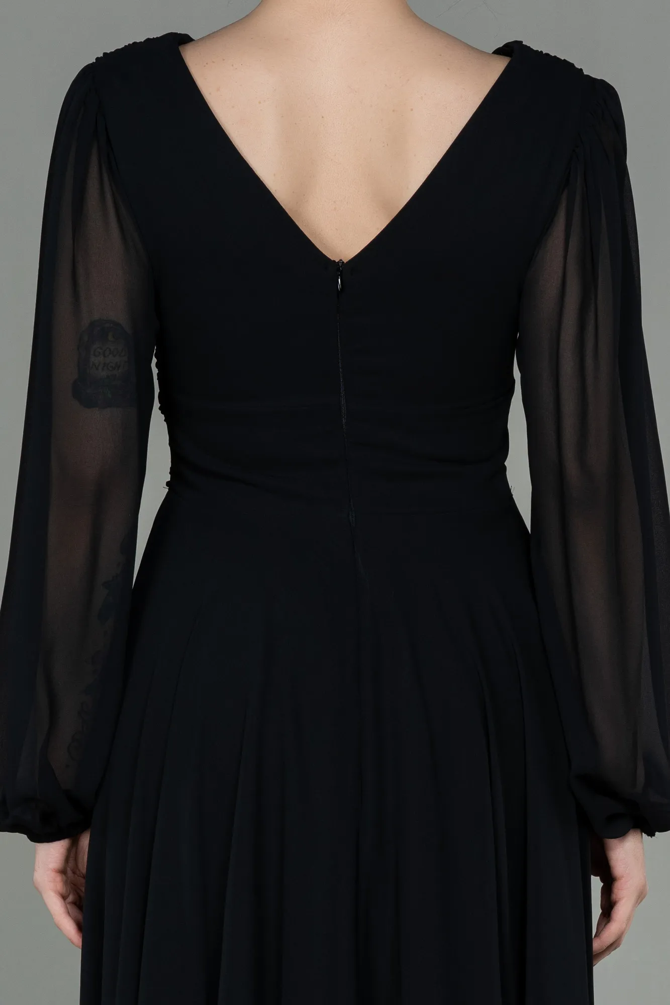 Black-Midi Chiffon Invitation Dress ABK1667