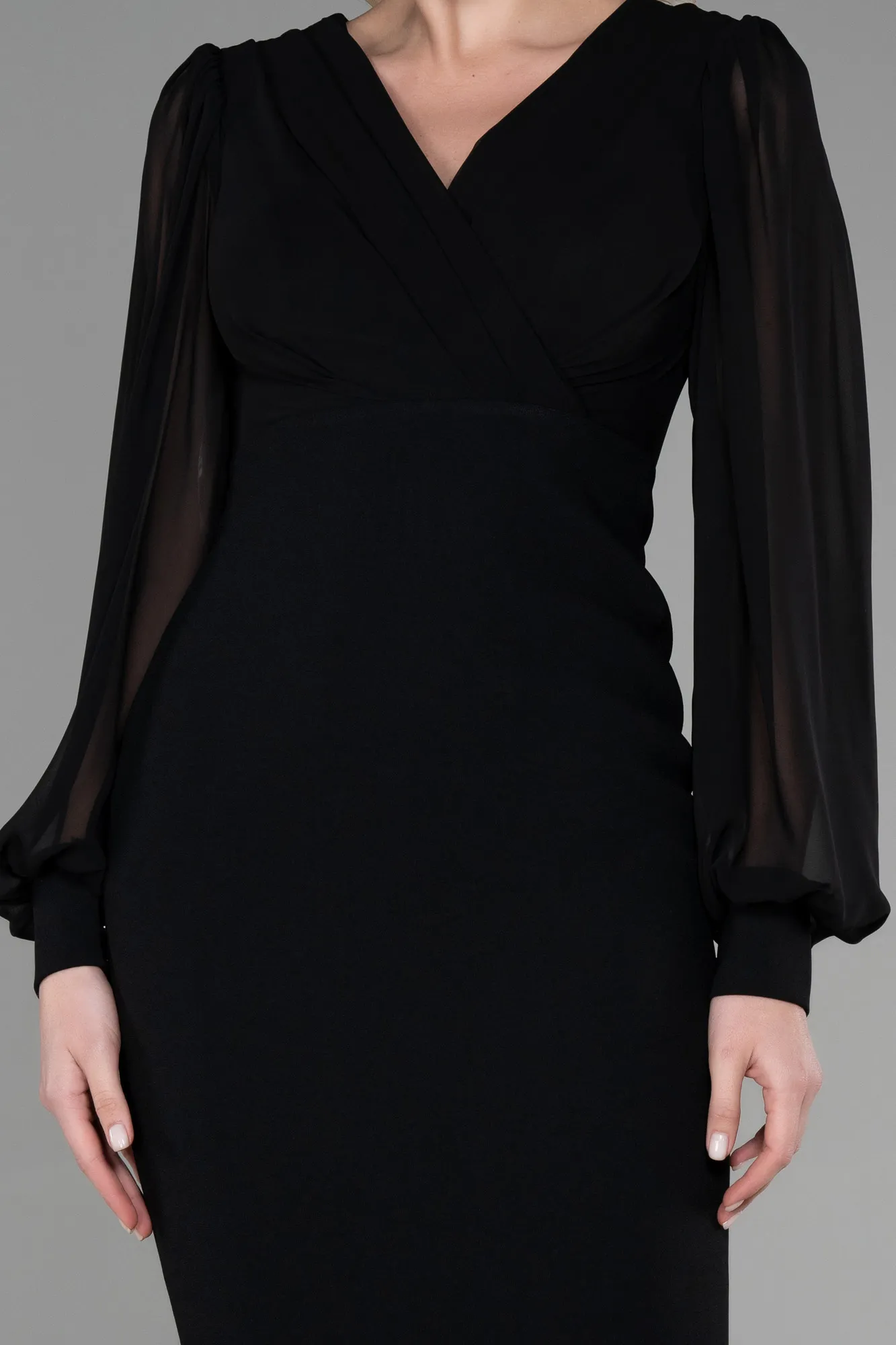 Black-Midi Chiffon Night Dress ABK1884
