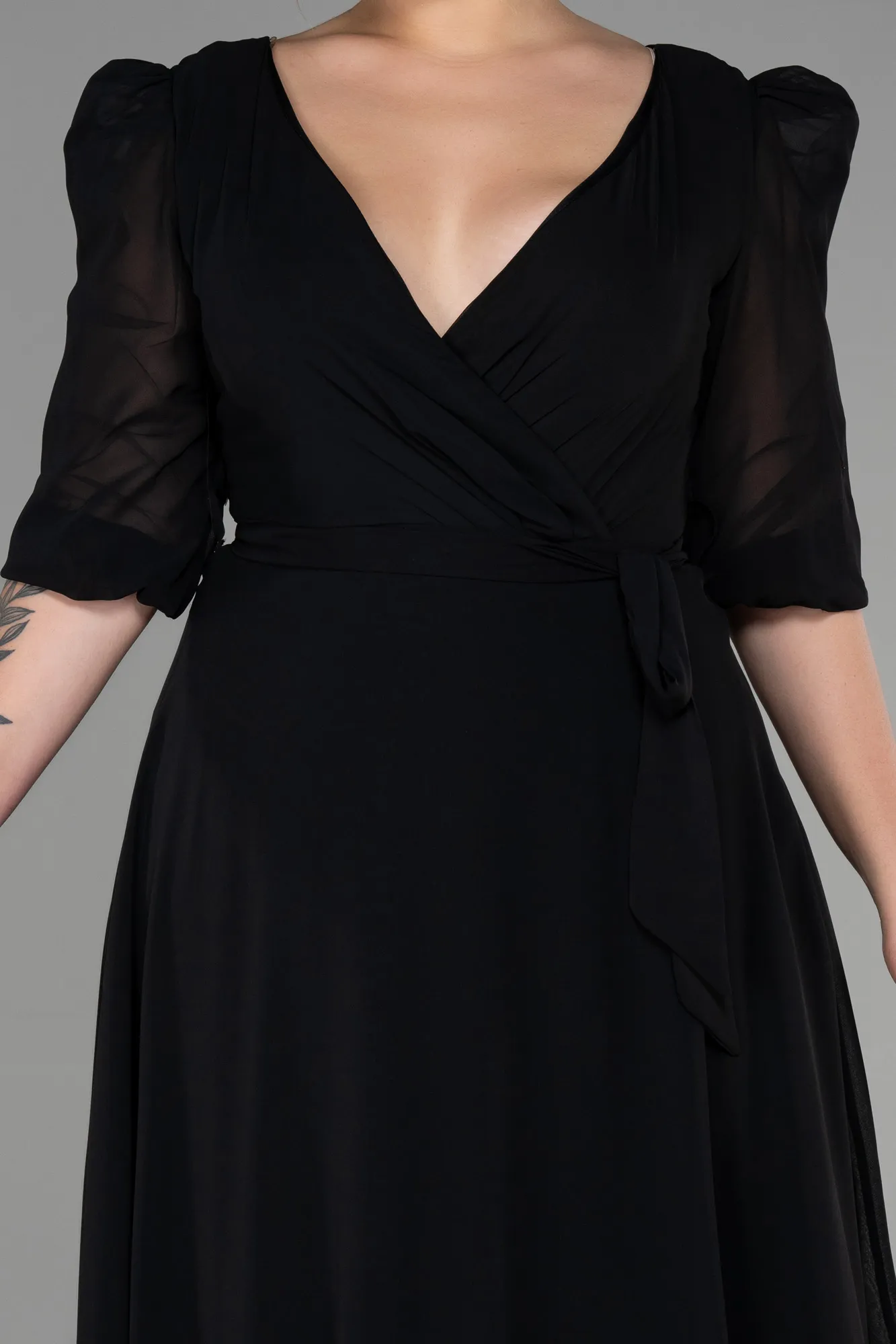 Black-Midi Chiffon Oversized Evening Dress ABK1083