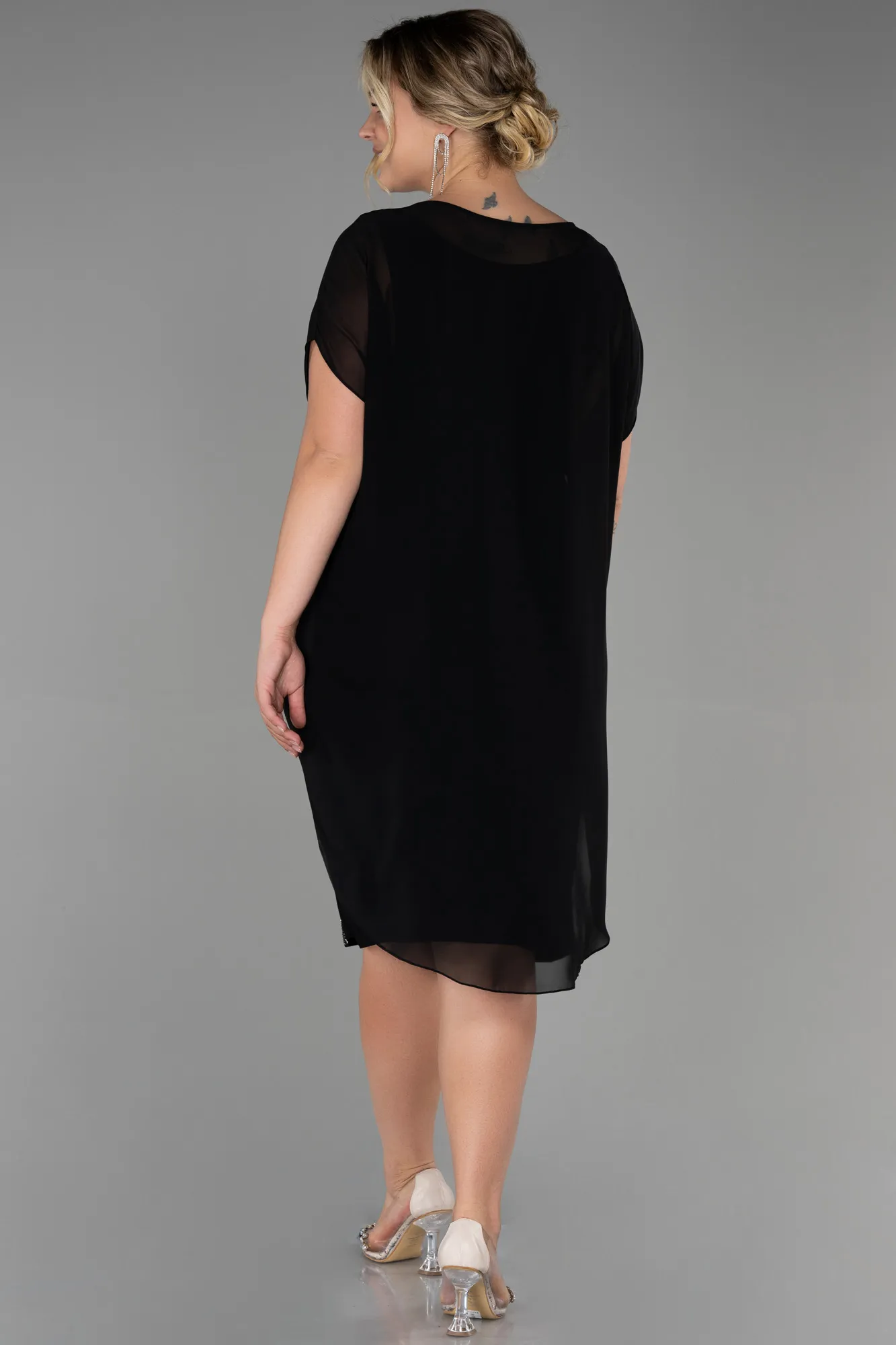Black-Midi Chiffon Oversized Evening Dress ABK1853