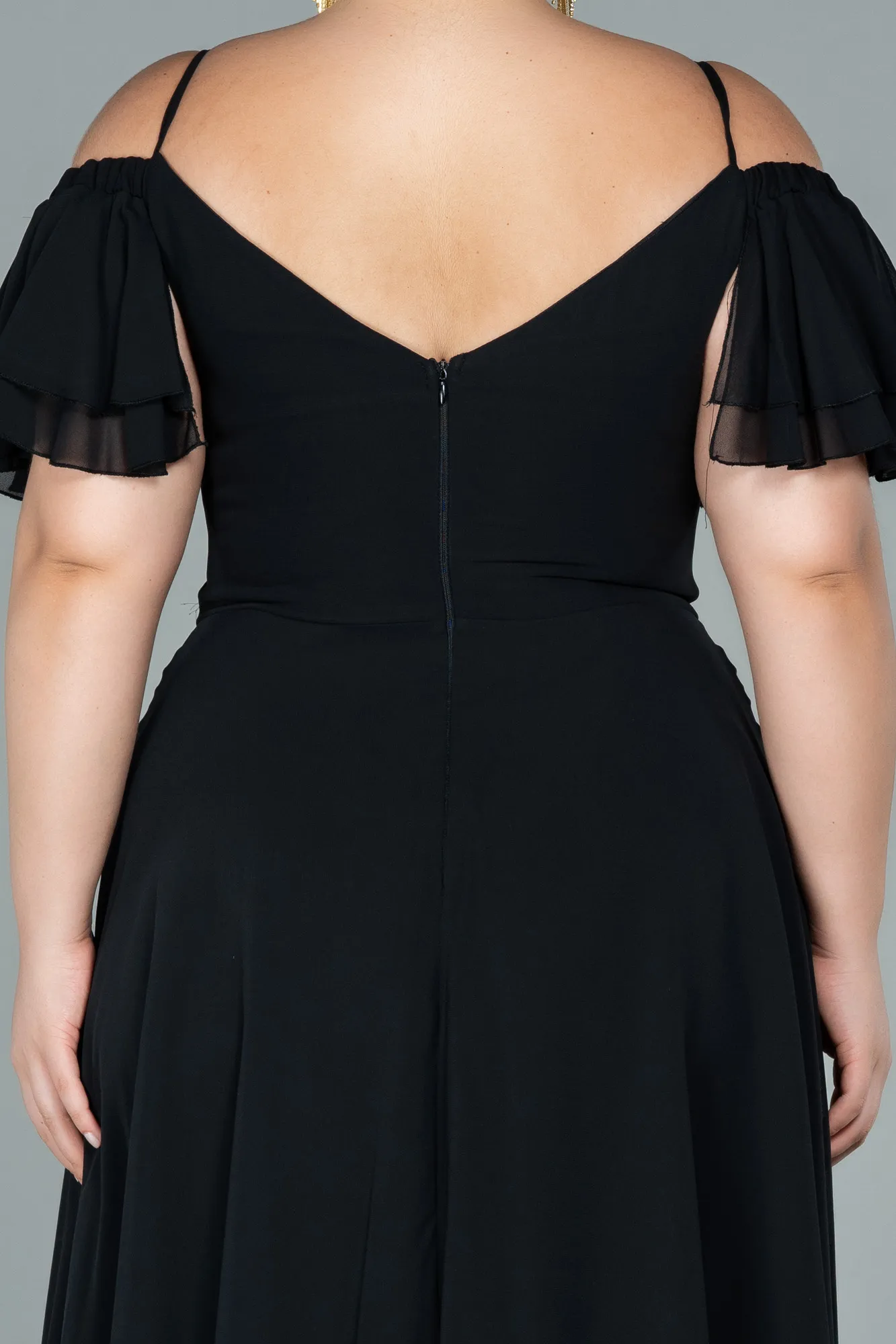 Black-Midi Chiffon Plus Size Evening Dress ABK1475