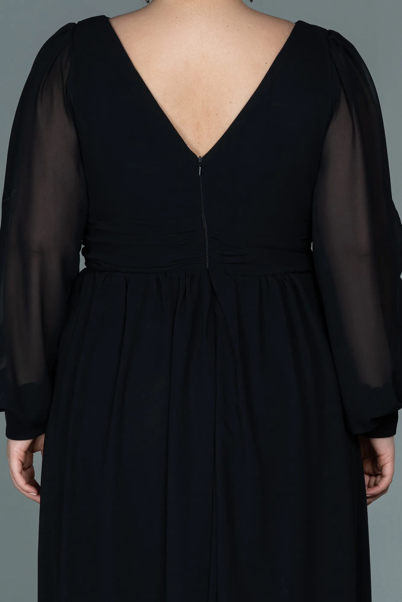 Black-Midi Chiffon Plus Size Evening Dress ABK1565