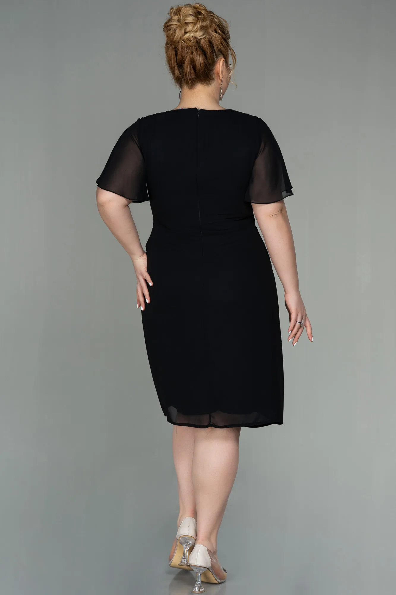 Black-Midi Chiffon Plus Size Evening Dress ABK1660