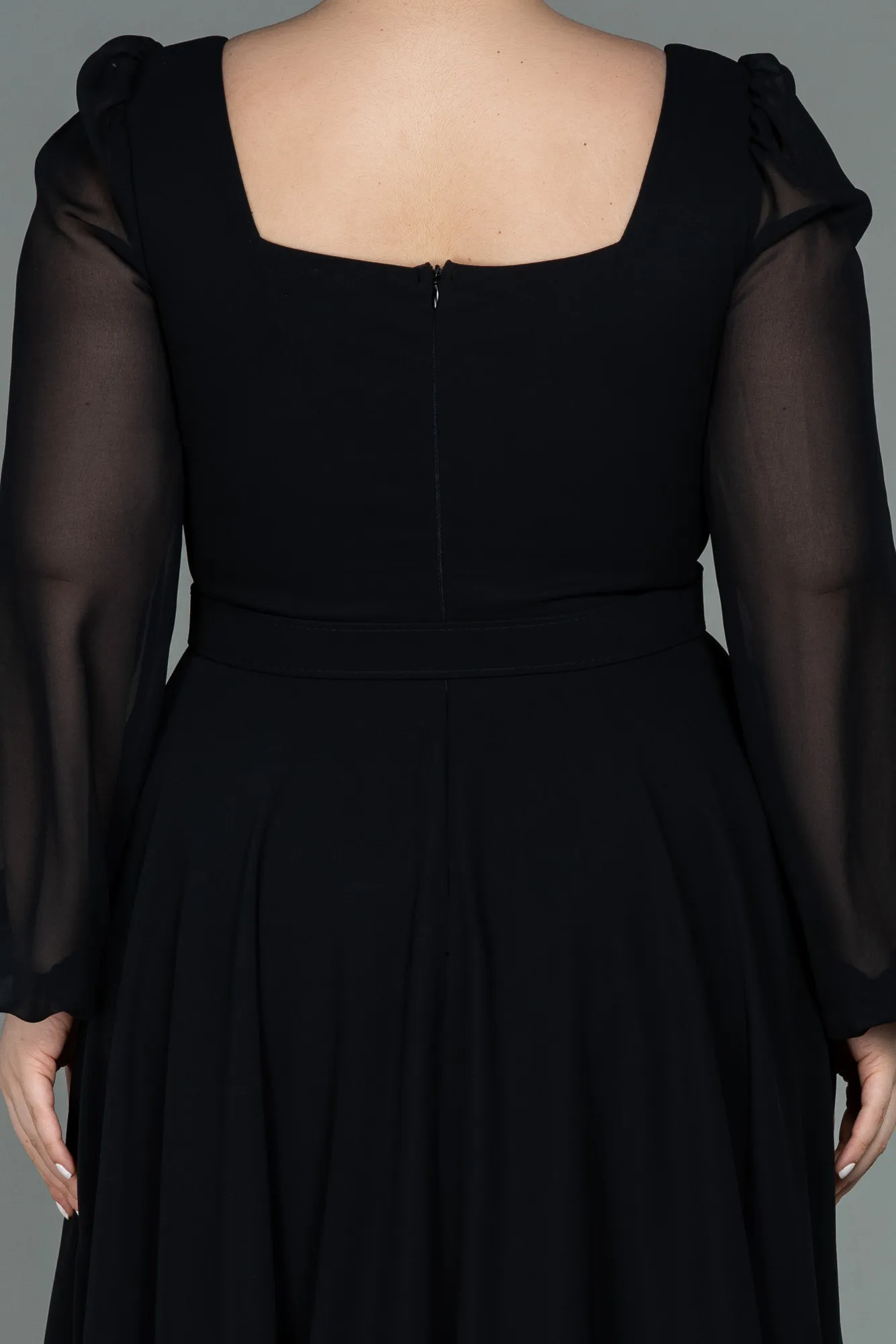 Black-Midi Chiffon Plus Size Evening Dress ABK1753