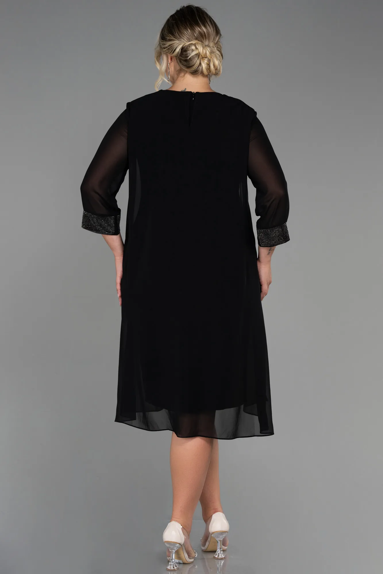 Black-Midi Chiffon Plus Size Evening Dress ABK1803
