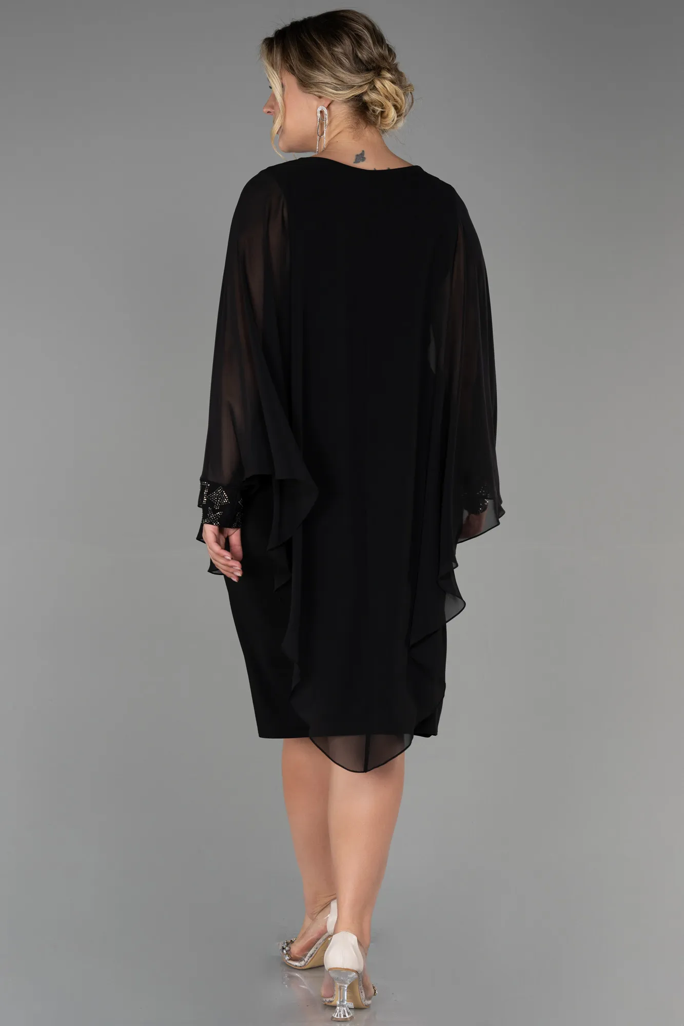 Black-Midi Chiffon Plus Size Evening Dress ABK1854