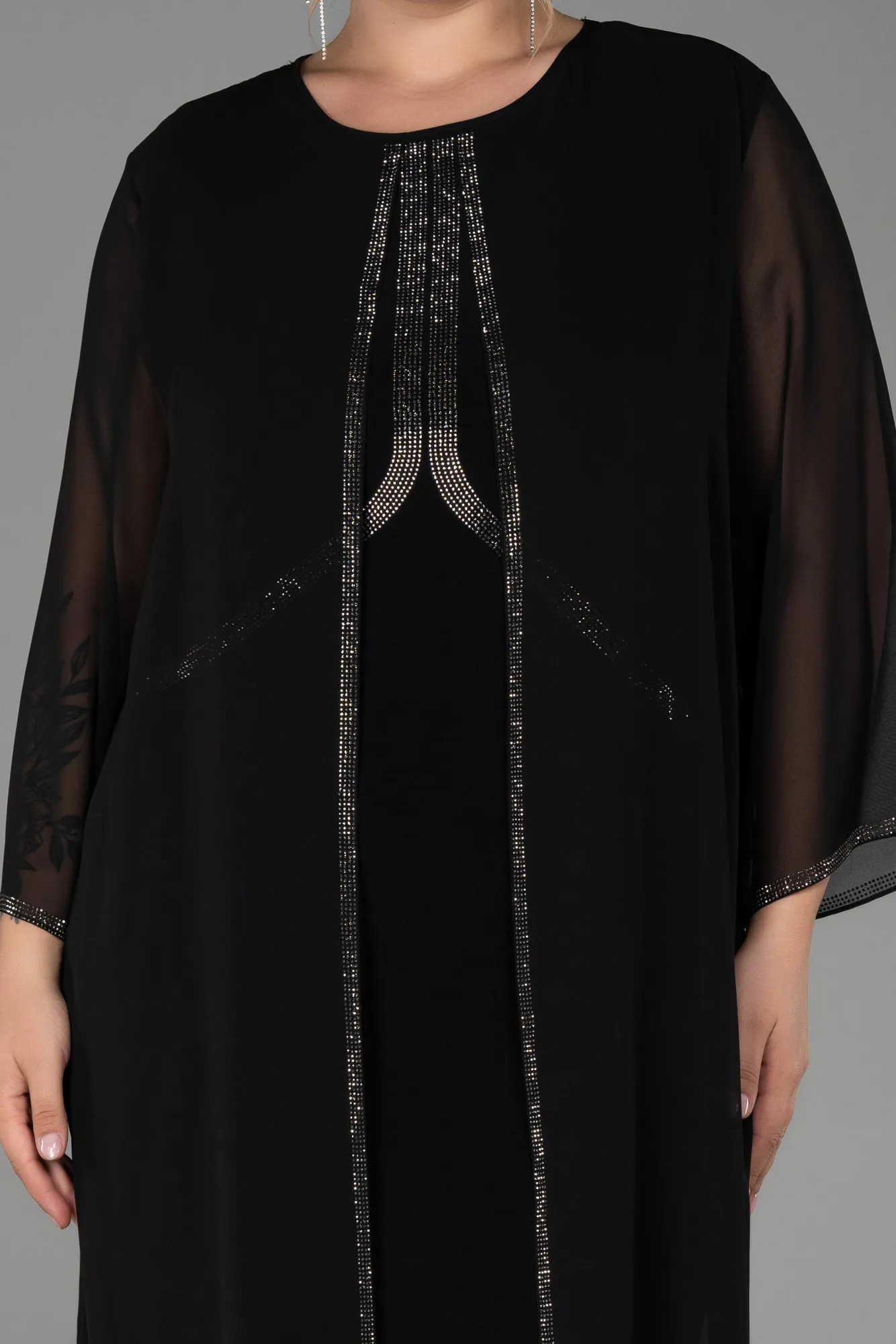 Black-Midi Chiffon Plus Size Evening Dress ABK1855