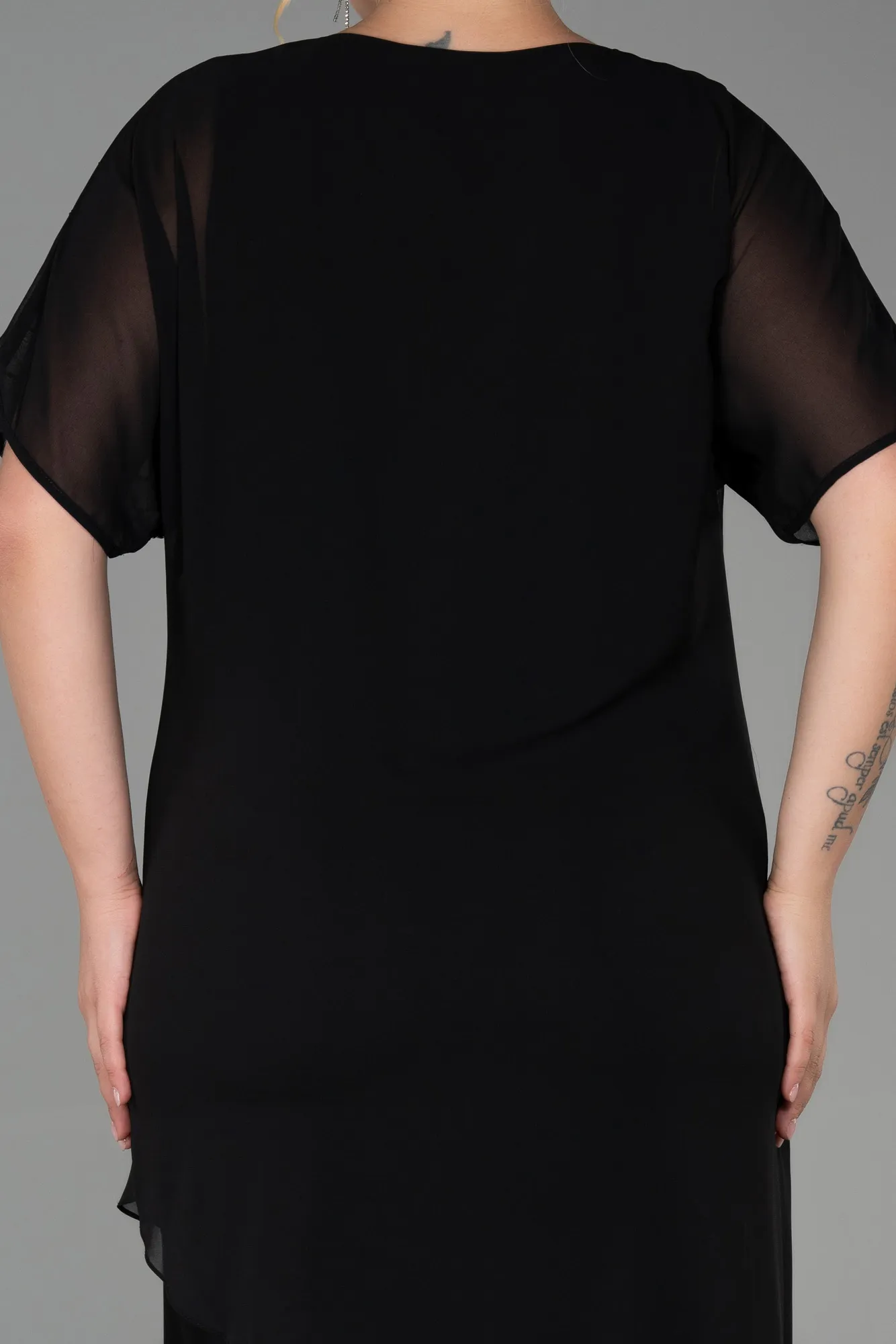 Black-Midi Chiffon Plus Size Evening Dress ABK1856