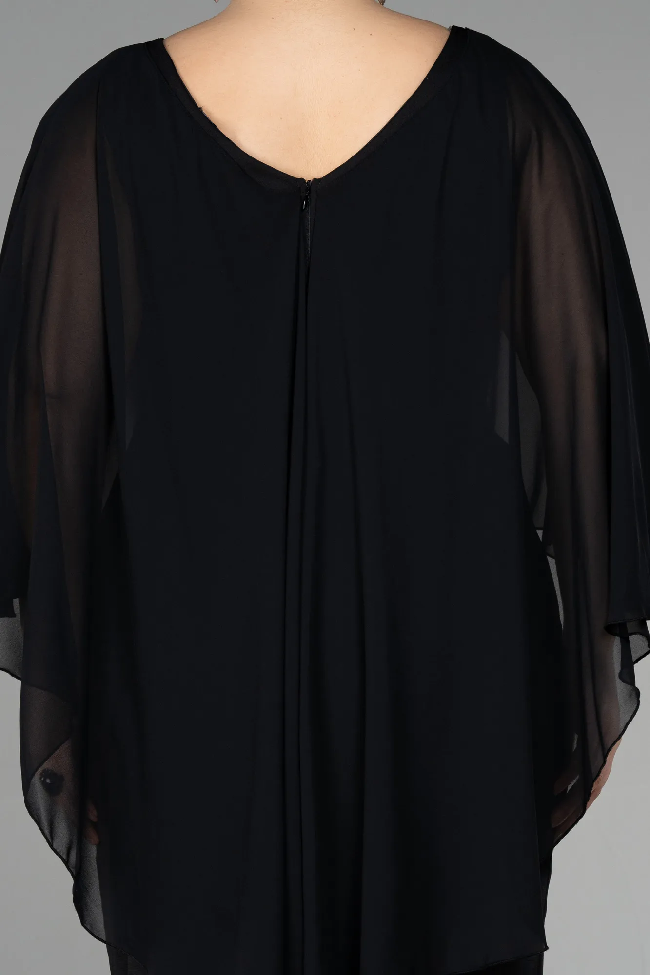 Black-Midi Chiffon Plus Size Evening Dress ABK1924