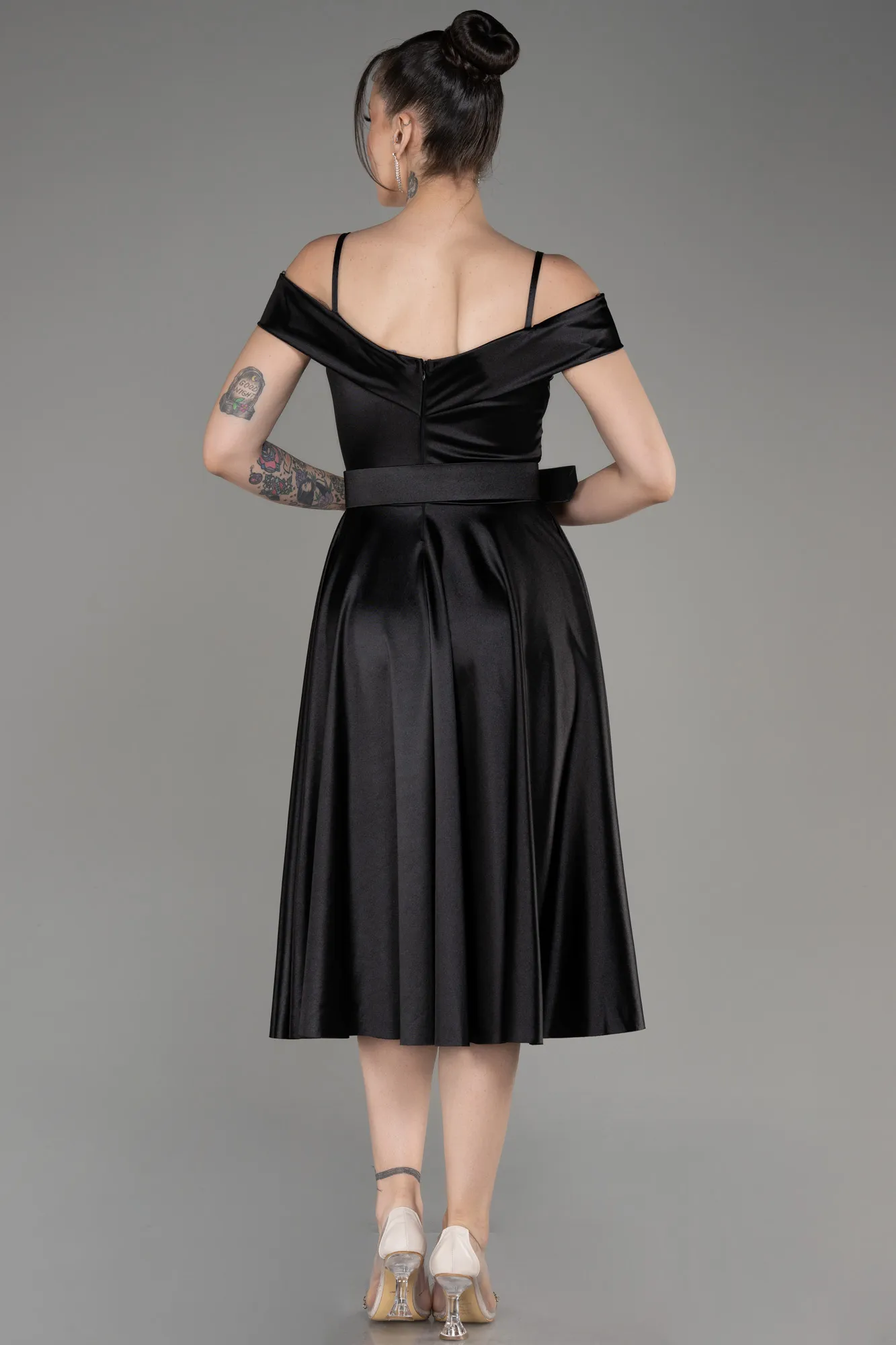 Black-Midi Cocktail Satin Dress ABK2080