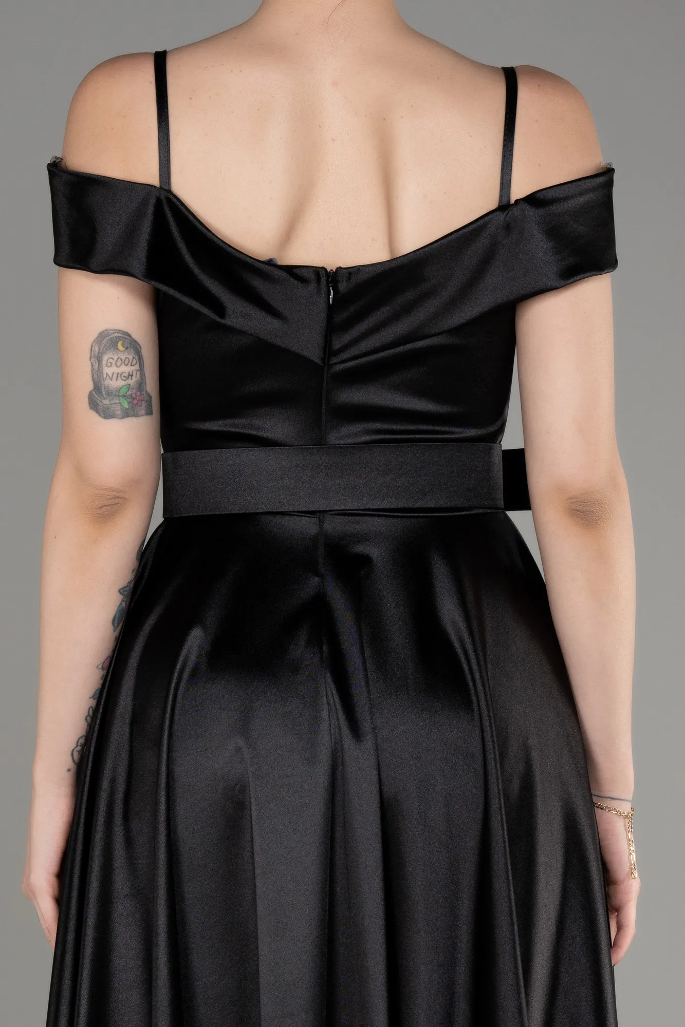 Black-Midi Cocktail Satin Dress ABK2080