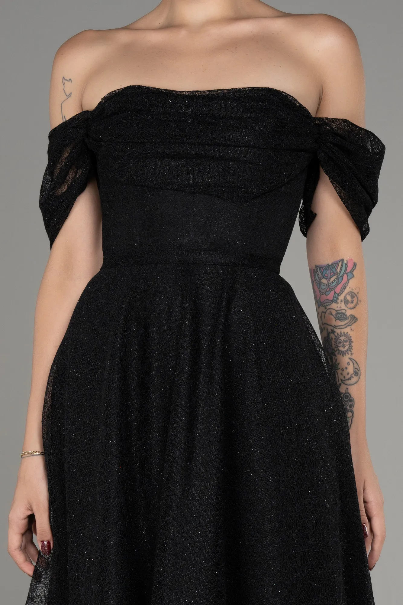 Black-Midi Dantelle Cocktail Dress ABK2103