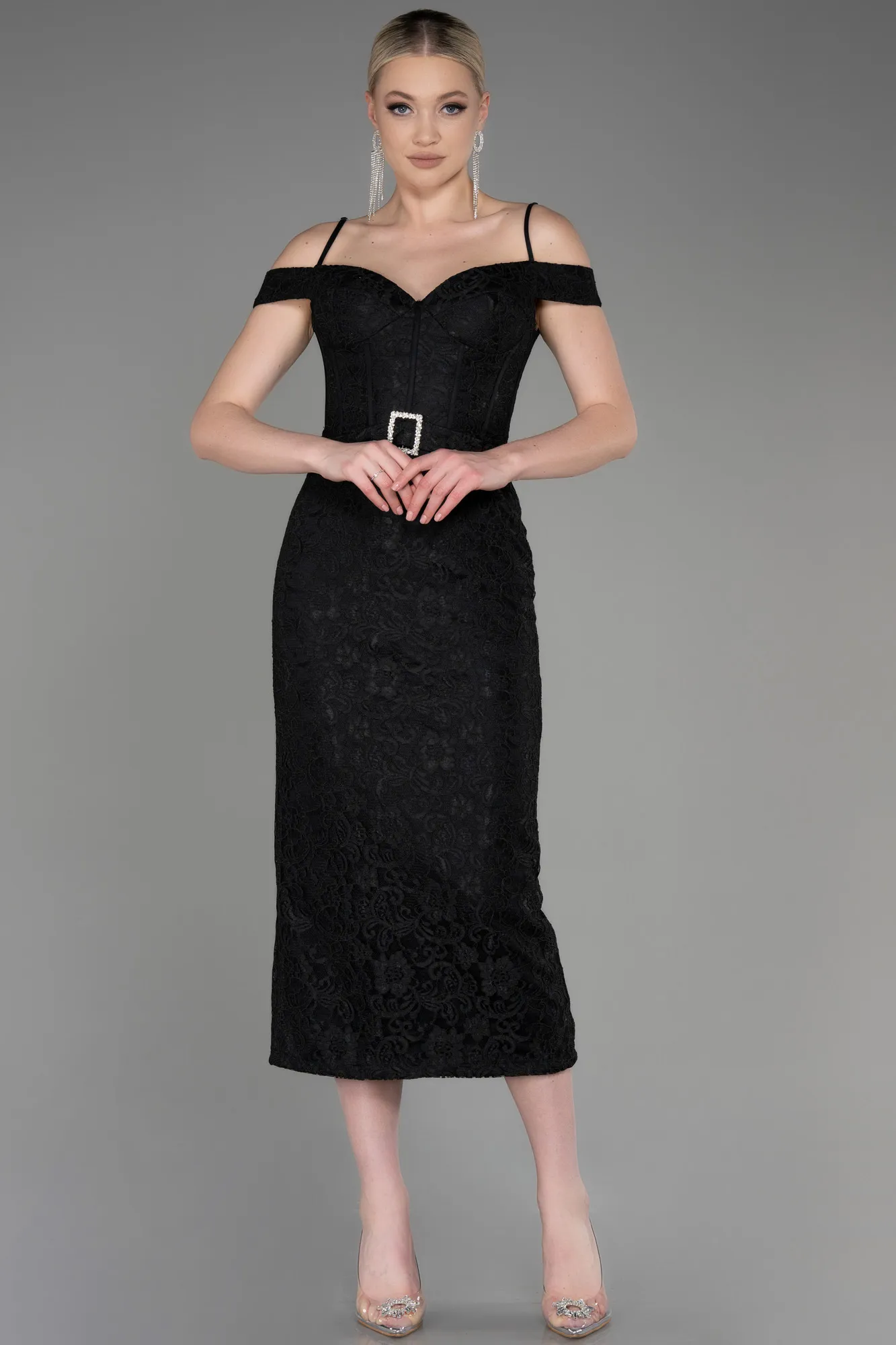 Black-Midi Laced Party Dress ABK2013