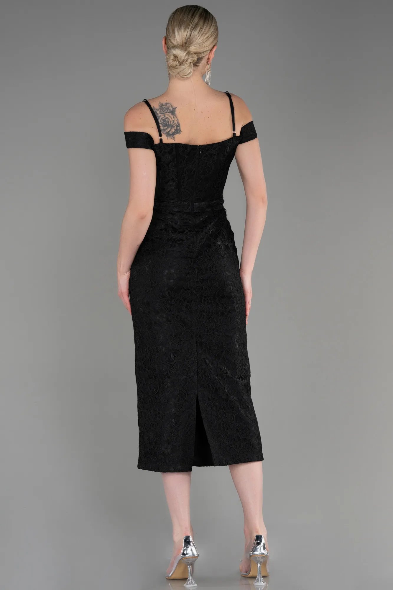 Black-Midi Laced Party Dress ABK2013