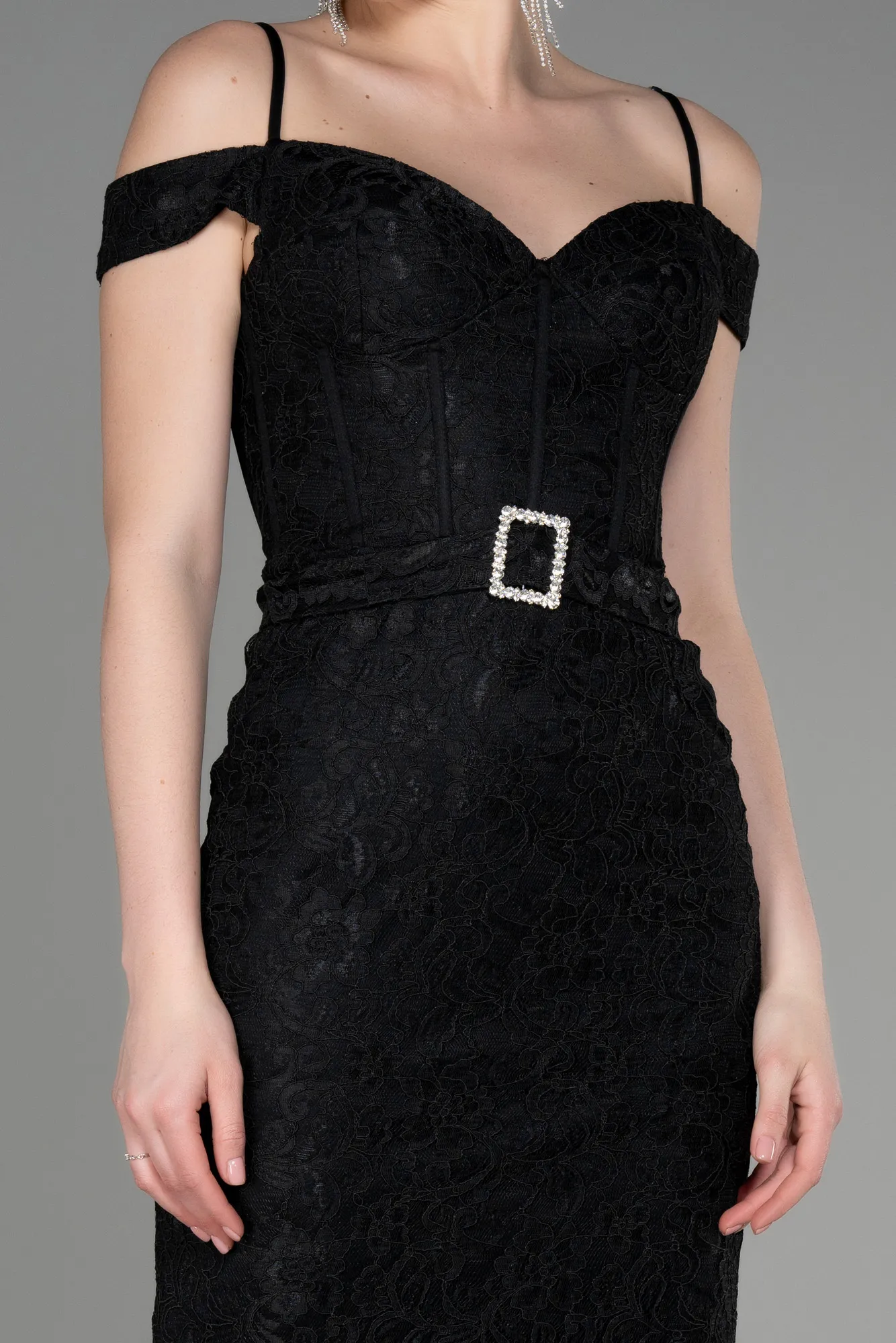 Black-Midi Laced Party Dress ABK2013