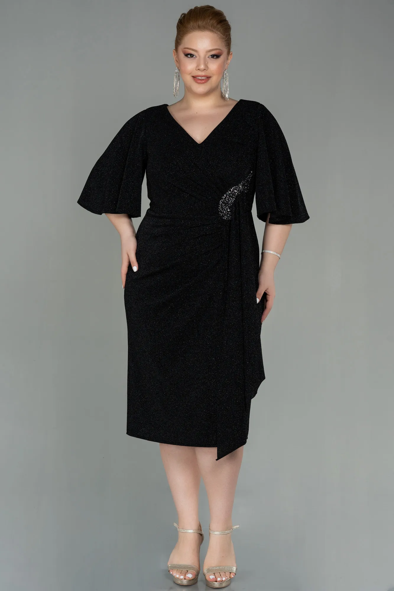 Black-Midi Oversized Evening Dress ABK1625