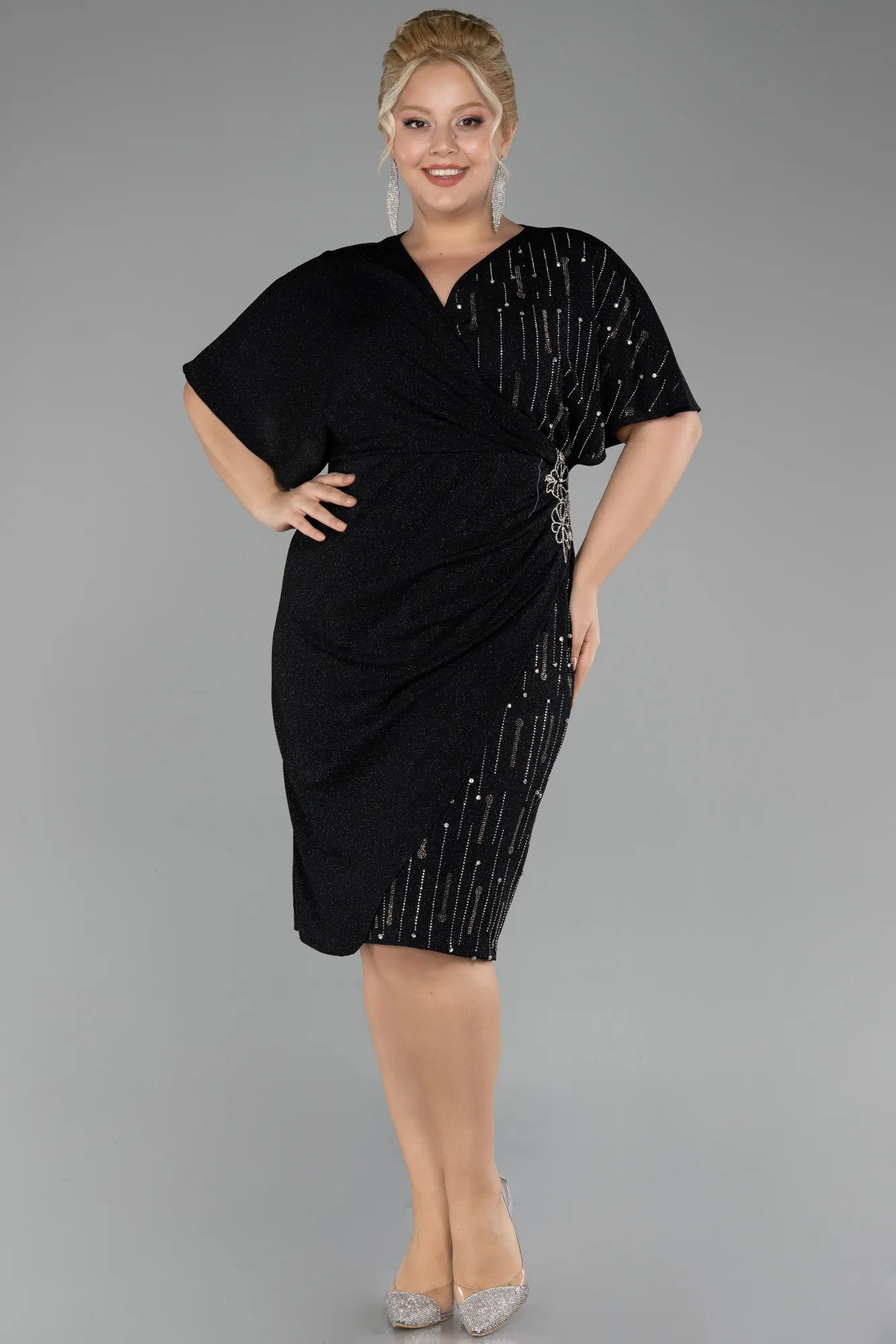 Black-Midi Plus Size Cocktail Dress ABK2145