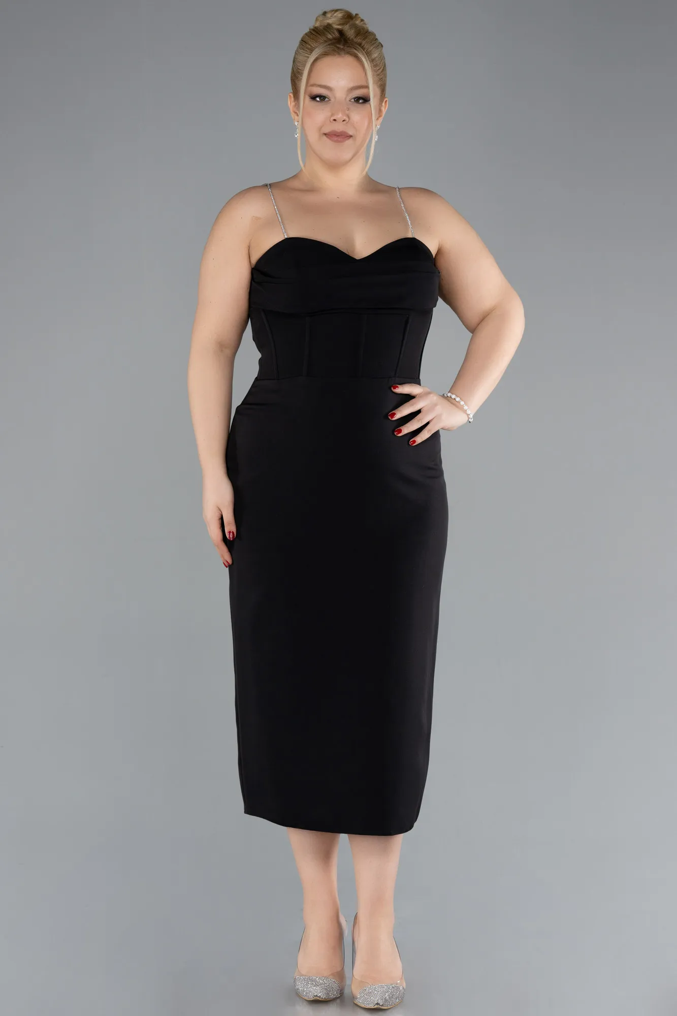 Black-Midi Plus Size Cocktail Dress ABK2178