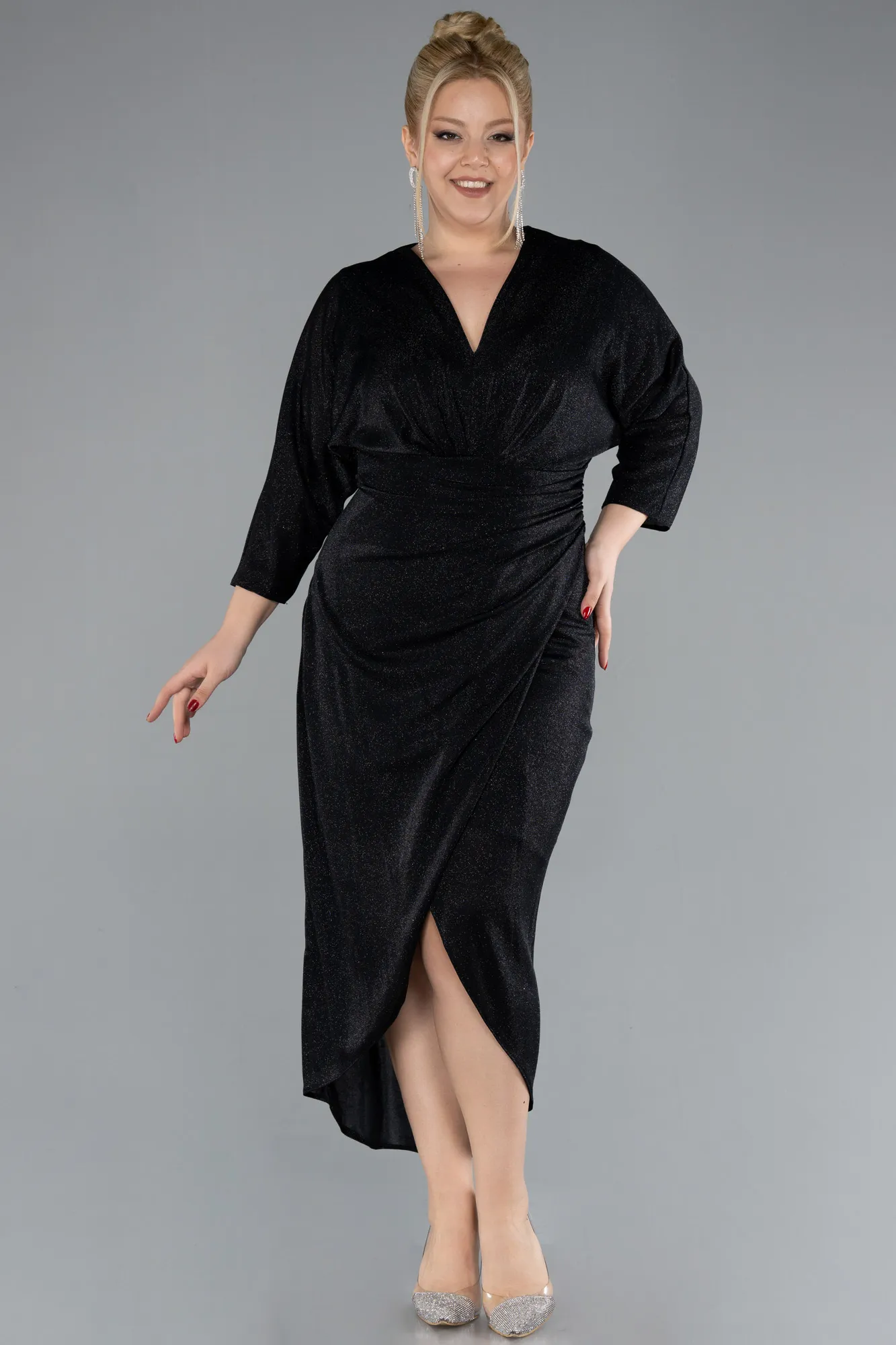 Black-Midi Plus Size Cocktail Dress ABK2189