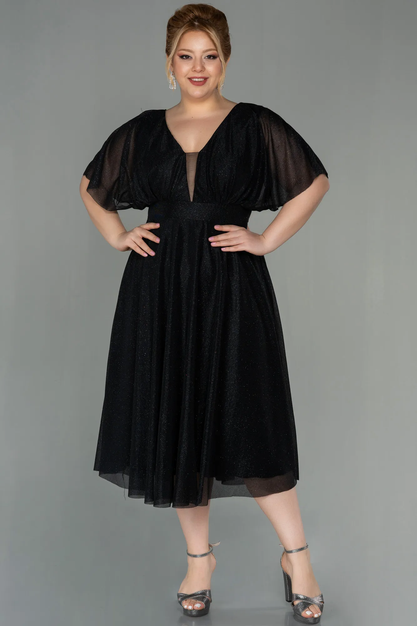 Black-Midi Plus Size Evening Dress ABK1253