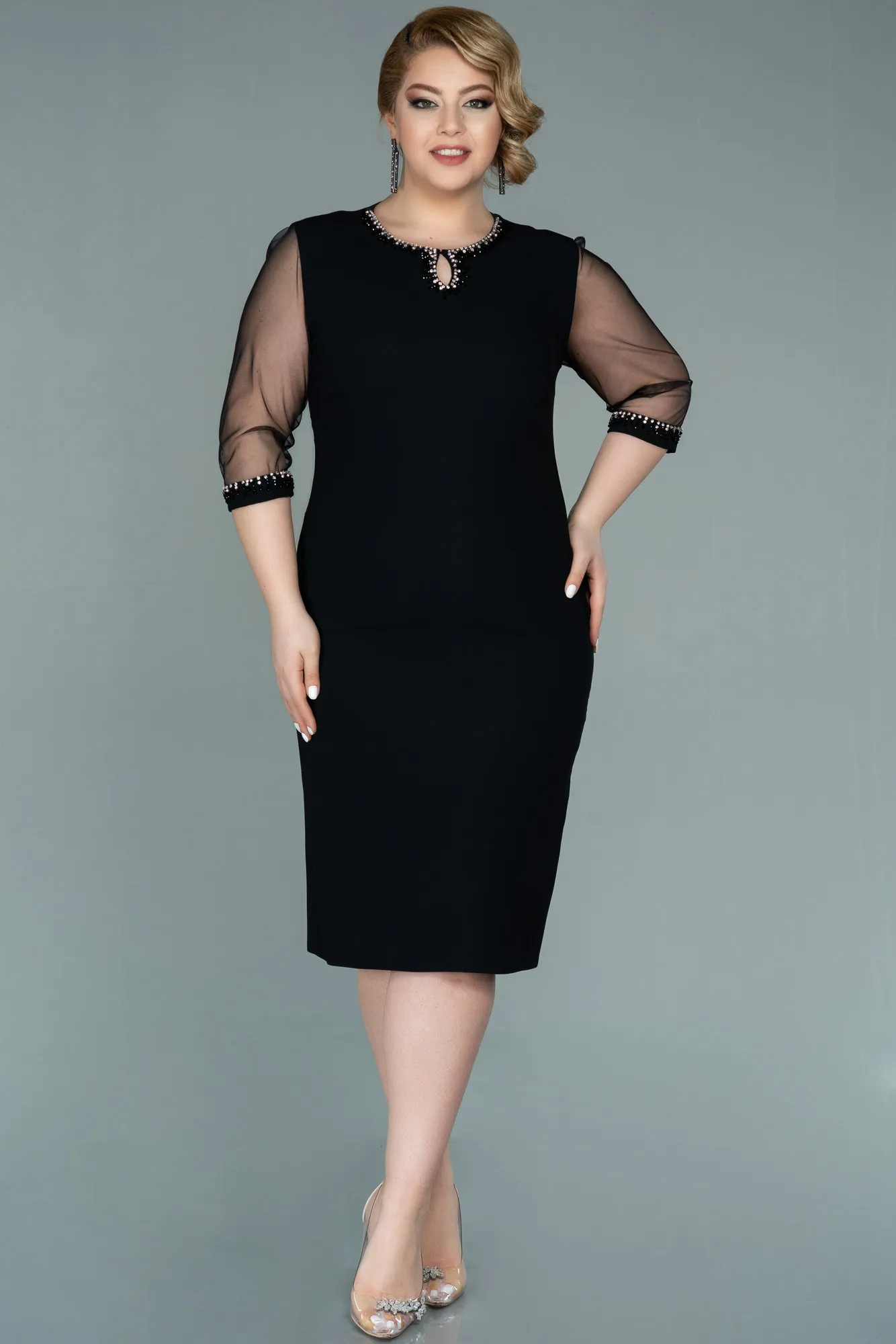 Black-Midi Plus Size Evening Dress ABK1339